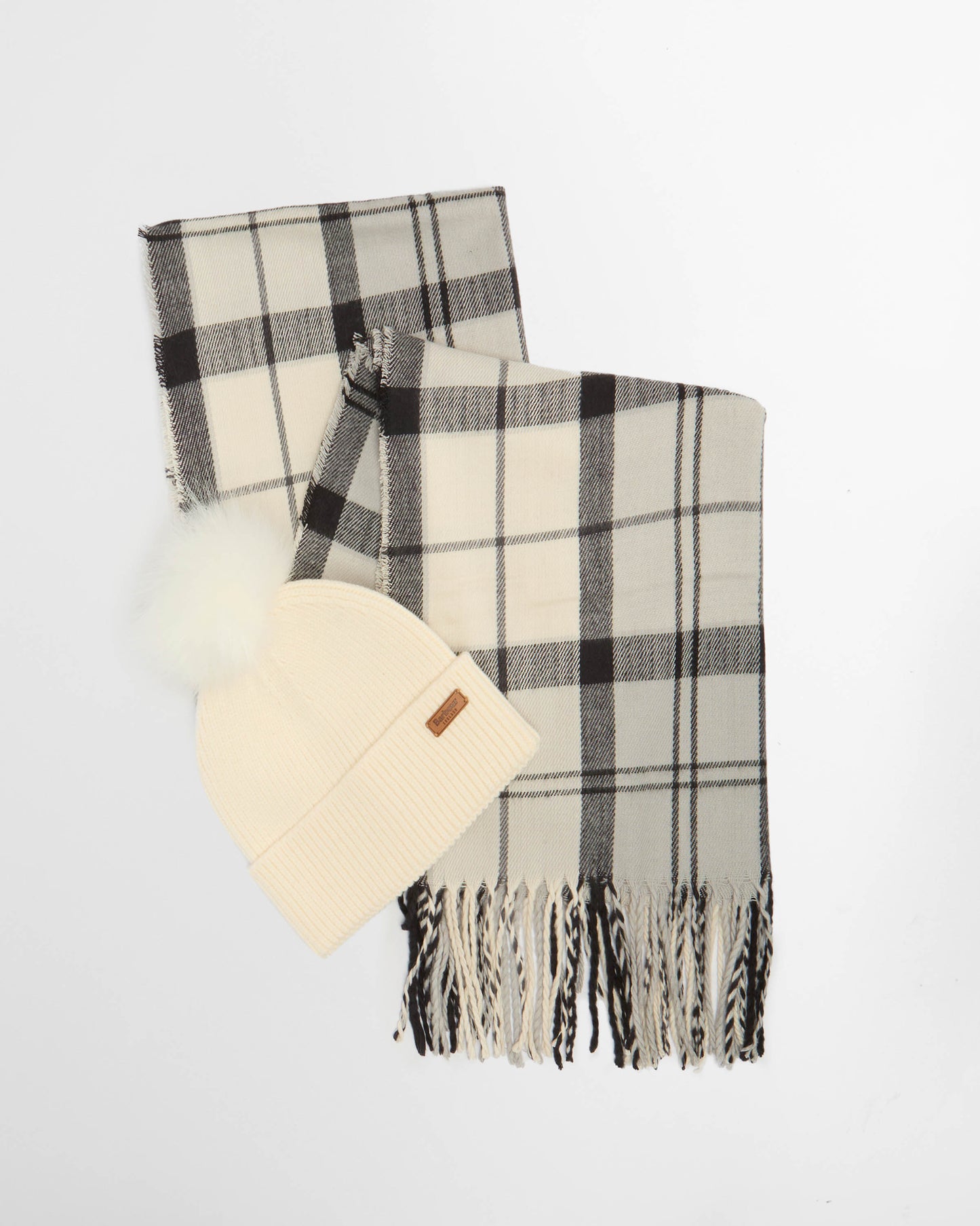 Barbour Saltburn Beanie & Tartan Scarf Set - Ancient Loden/Dk Green