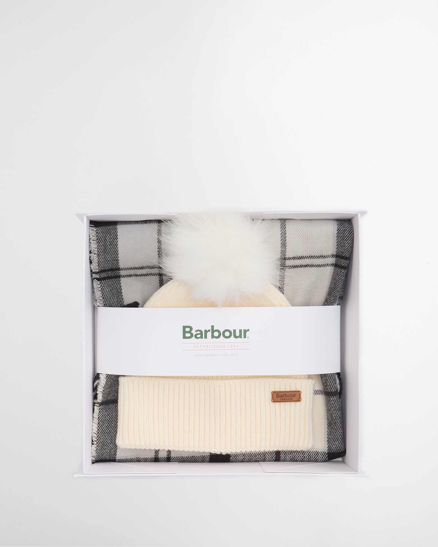 Barbour Saltburn Beanie & Tartan Scarf Set - Ancient Loden/Dk Green