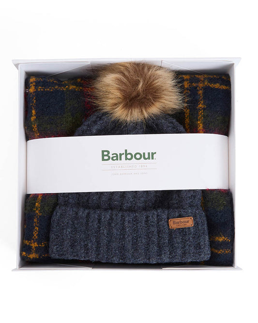 Barbour Saltburn Beanie & Tartan Scarf Set - Winterberry Tartan