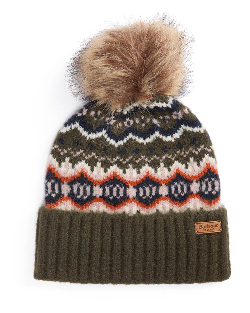 Barbour Helen Womens Fair Isle Beanie Hat - Olive