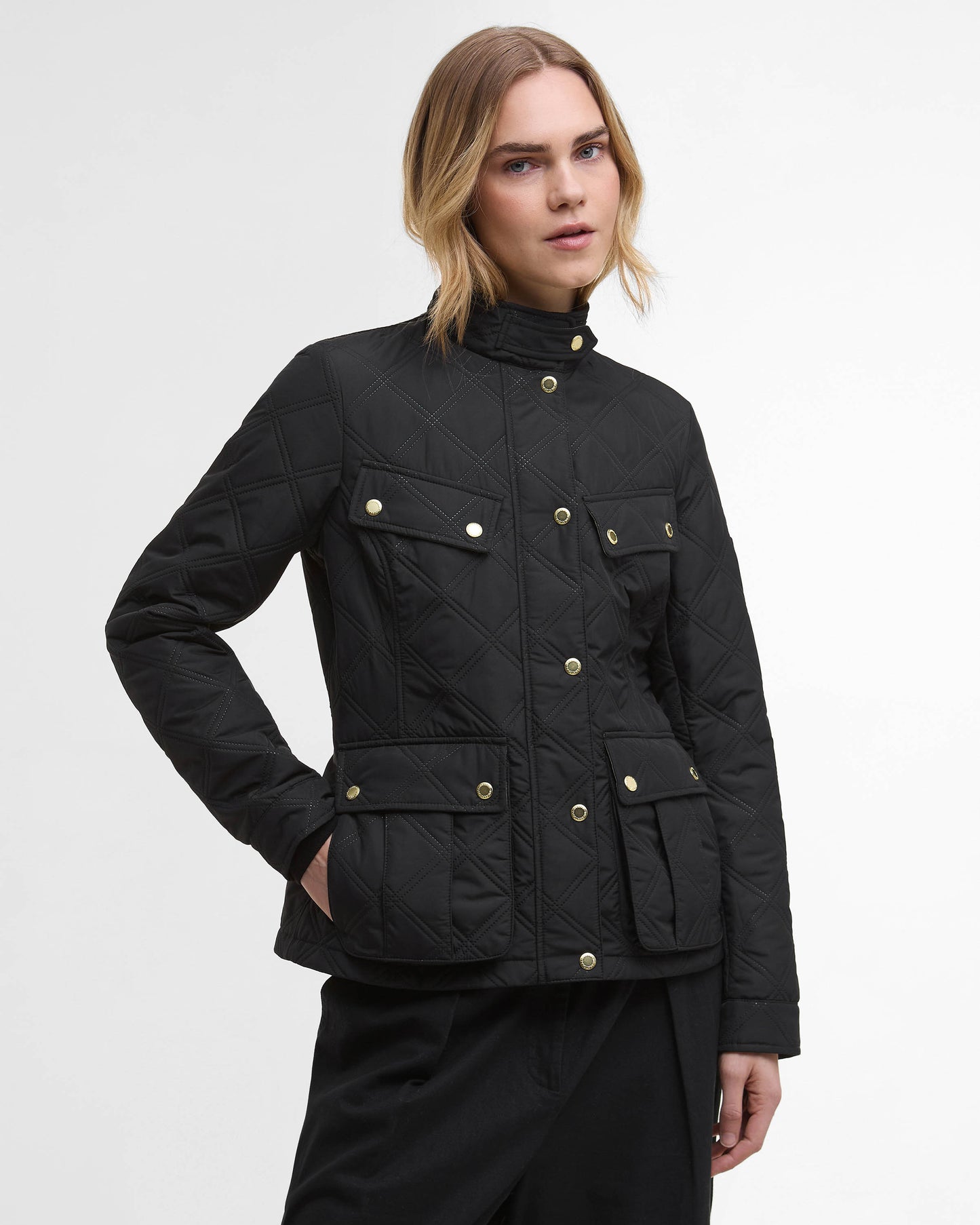 Barbour International Halsey Womens Quilted Jacket - Black/Dusky Khaki