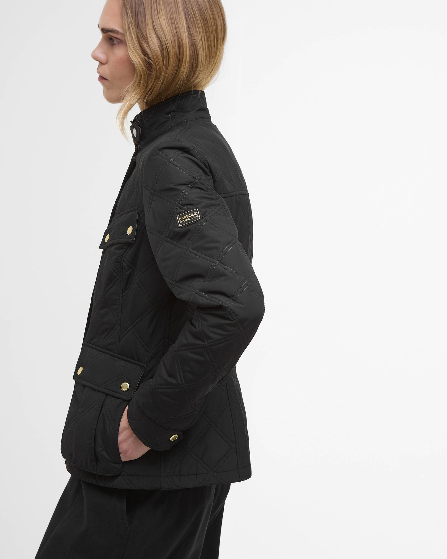 Barbour International Halsey Womens Quilted Jacket - Black/Dusky Khaki
