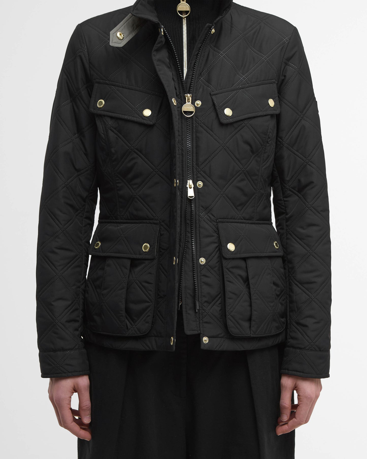 Barbour International Halsey Womens Quilted Jacket - Black/Dusky Khaki