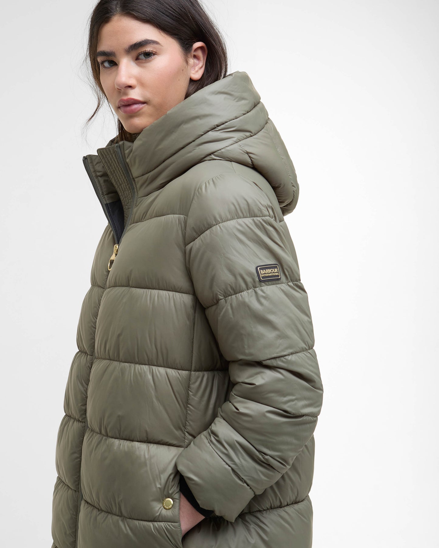 Barbour International Olivios Womens Longline Puffer Jacket - Dusky Khaki