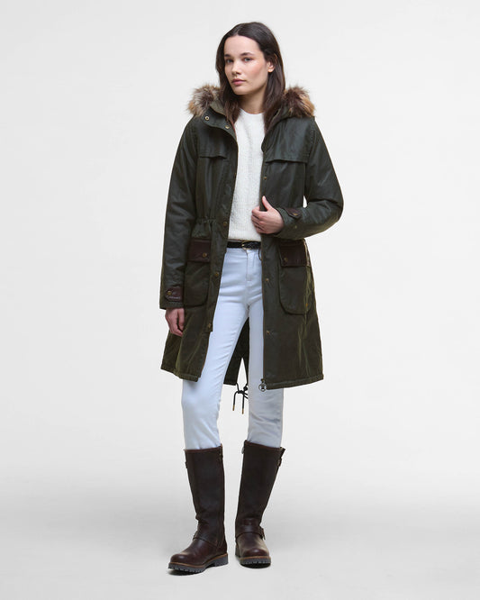 Barbour Durham City Womens Waxed Parka - Fern