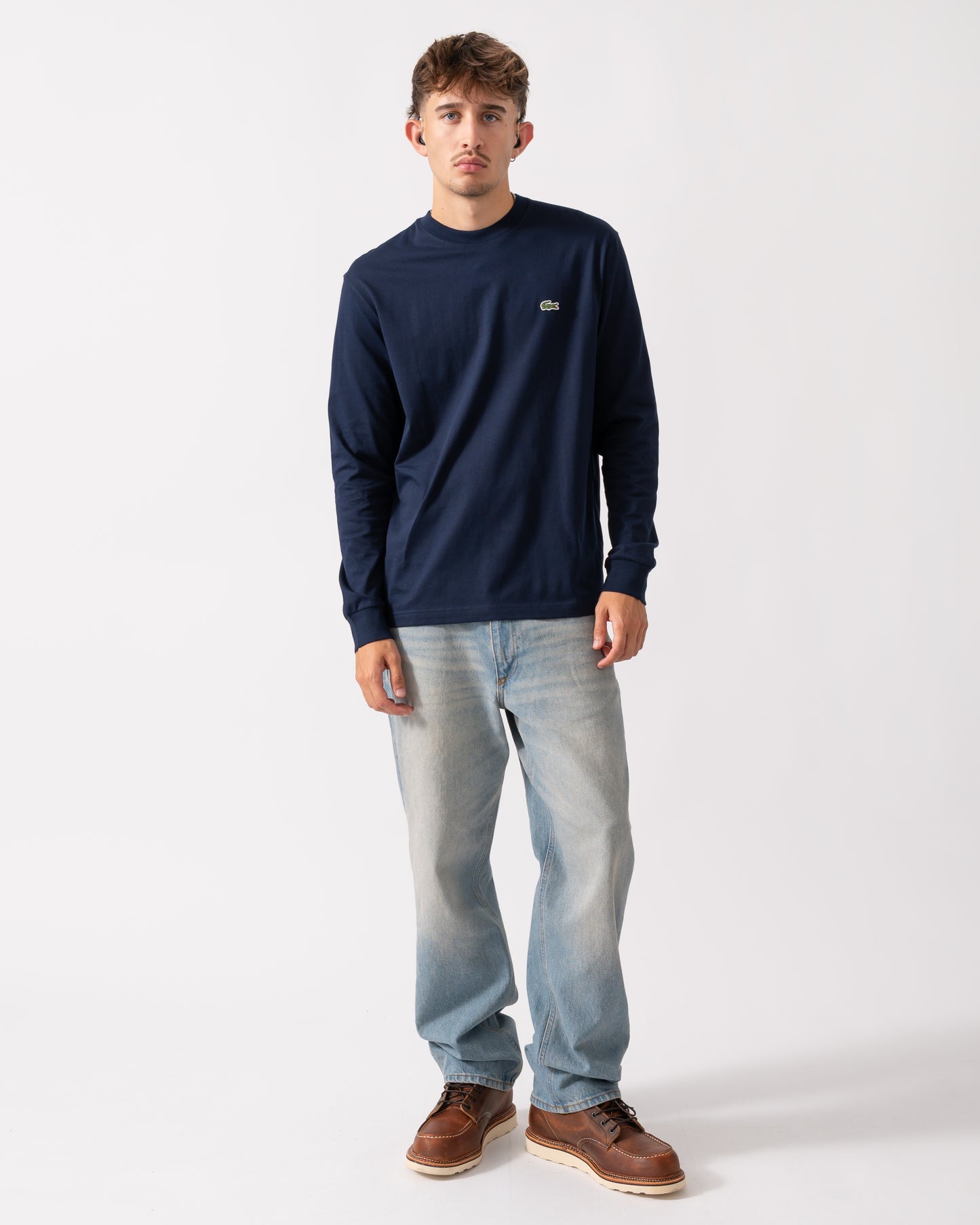 Lacoste Long Sleeved Cotton Mens T-Shirt - Navy Blue 166