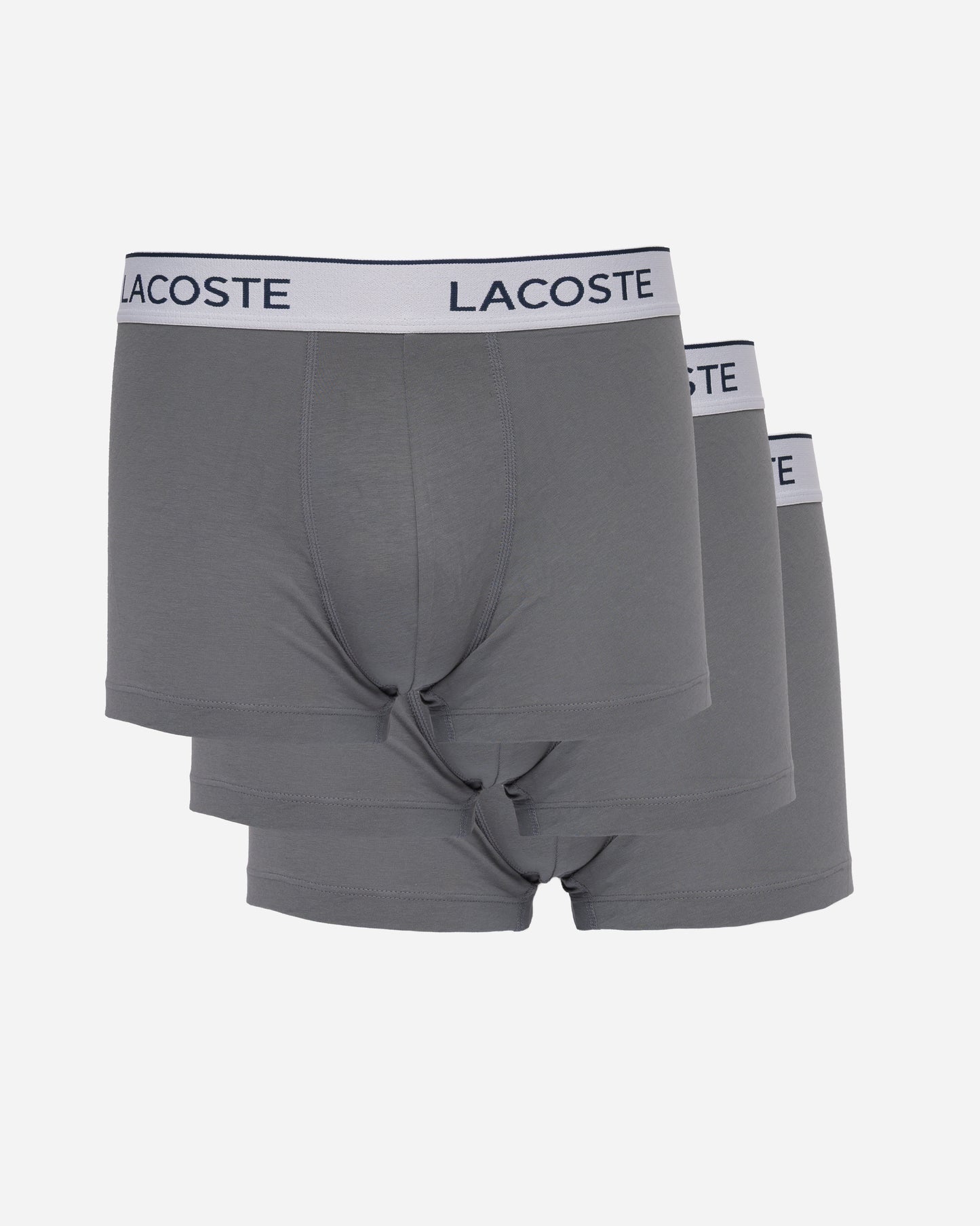 Lacoste 3-Pack Contrast Stripe Stretch Cotton Mens Trunks - Lead Grey S6K
