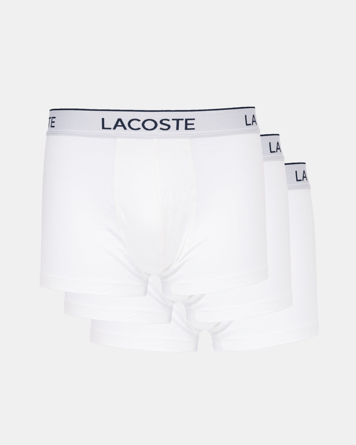 Lacoste 3-Pack Contrast Stripe Stretch Cotton Mens Trunks - White 001