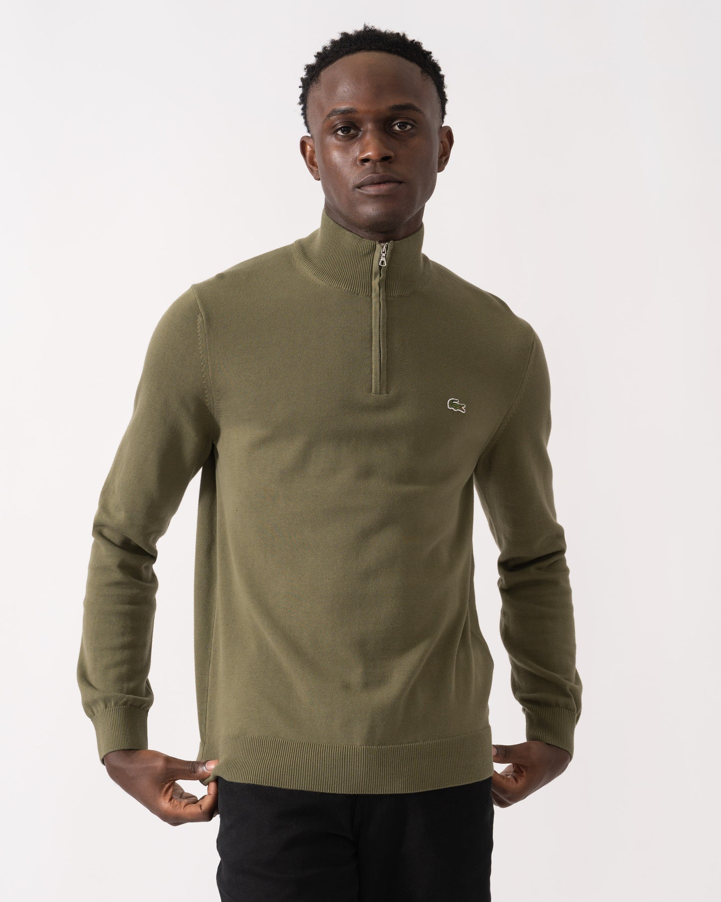 Lacoste Half Zip Logo Mens Sweatshirt - Olive E9F