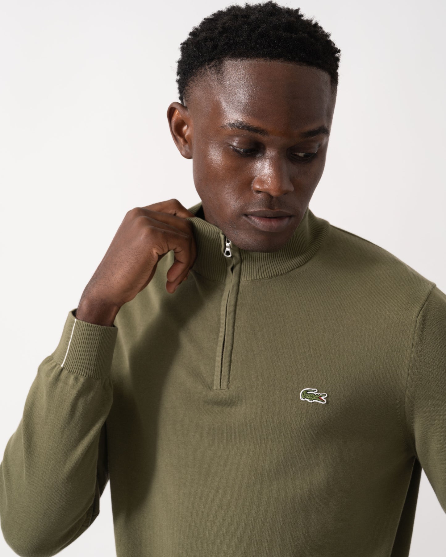 Lacoste Half Zip Logo Mens Sweatshirt - Olive E9F