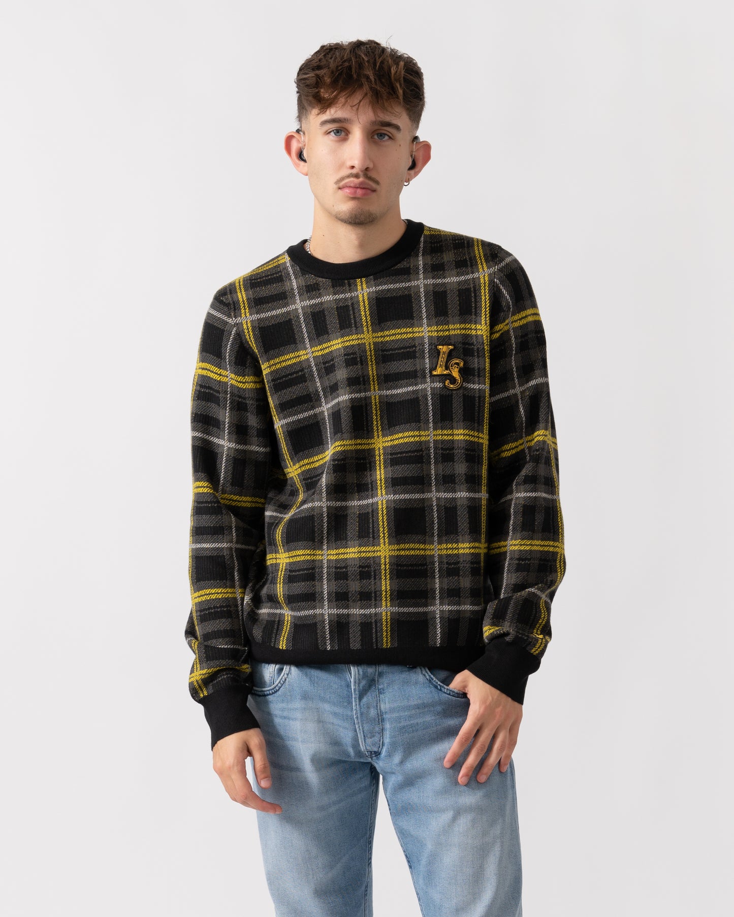 Lyle & Scott Ribbed Jacquard Tartan Crew Neck - Z865 Jet Black