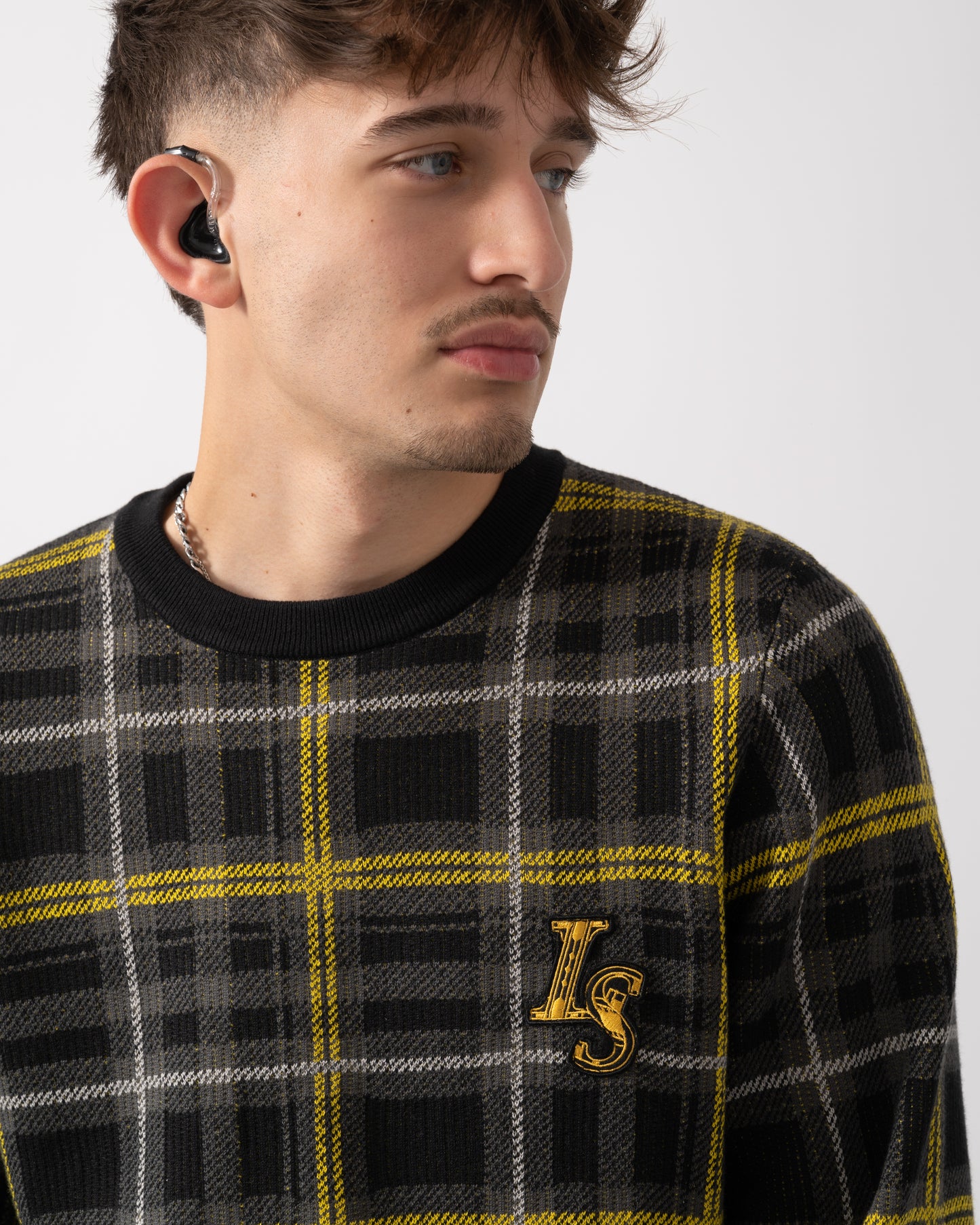 Lyle & Scott Ribbed Jacquard Tartan Crew Neck - Z865 Jet Black