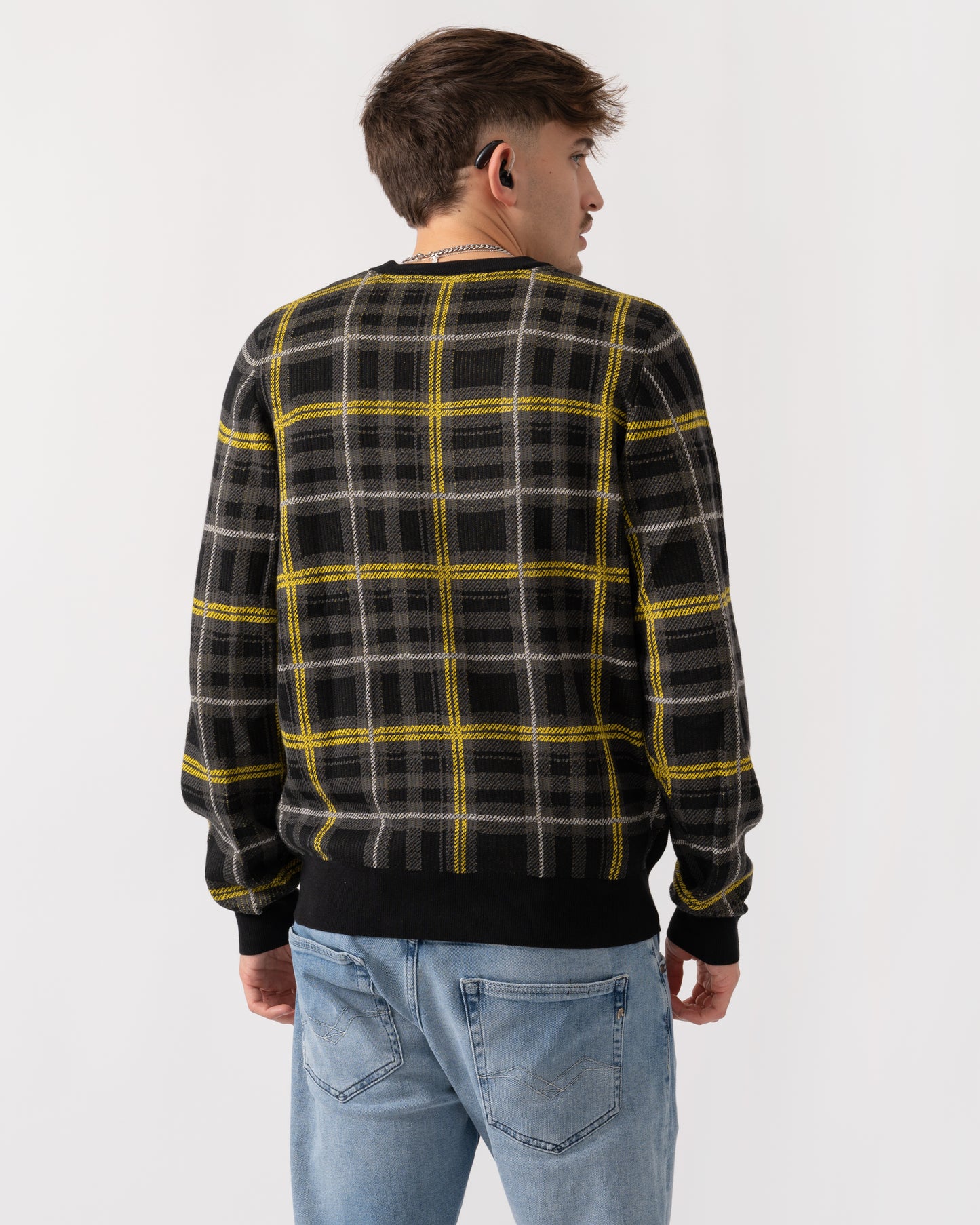 Lyle & Scott Ribbed Jacquard Tartan Crew Neck - Z865 Jet Black