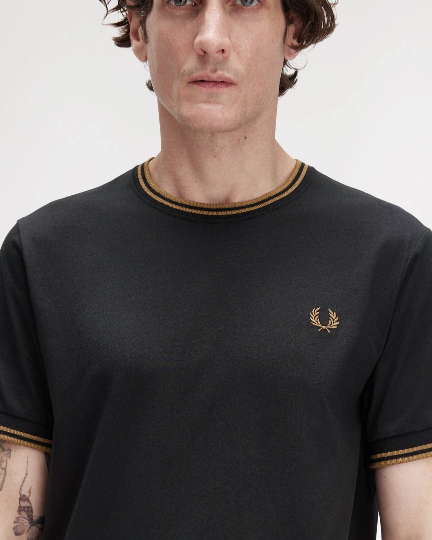 Fred Perry Mens Twin Tipped T-Shirt - Black/Shaded Stone Q27