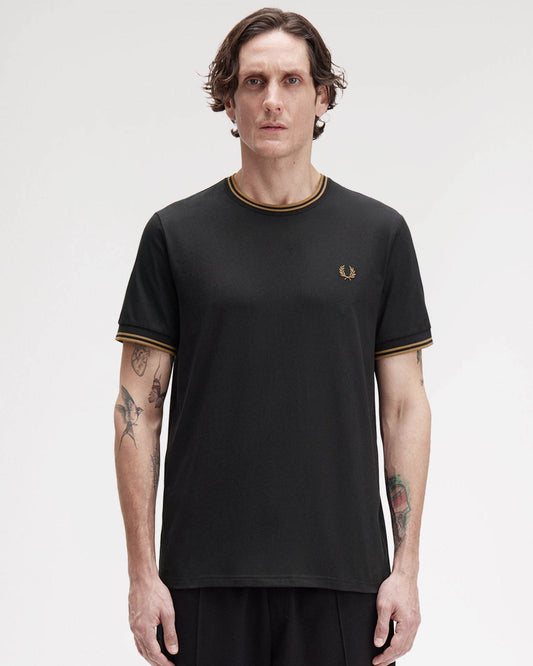 Fred Perry Mens Twin Tipped T-Shirt - Black/Shaded Stone Q27