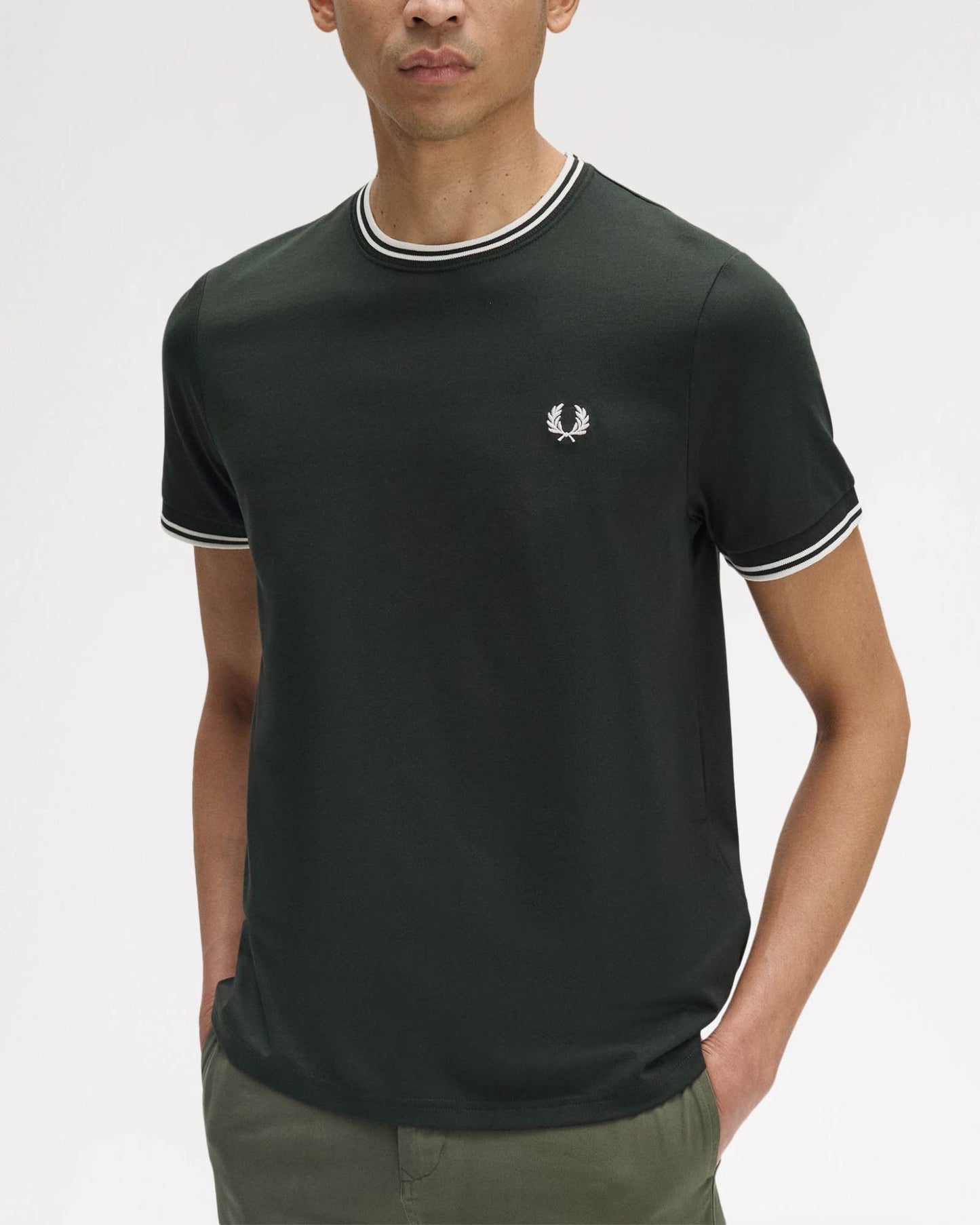 Fred Perry Mens Twin Tipped T-Shirt - Night Green/Snow White T50