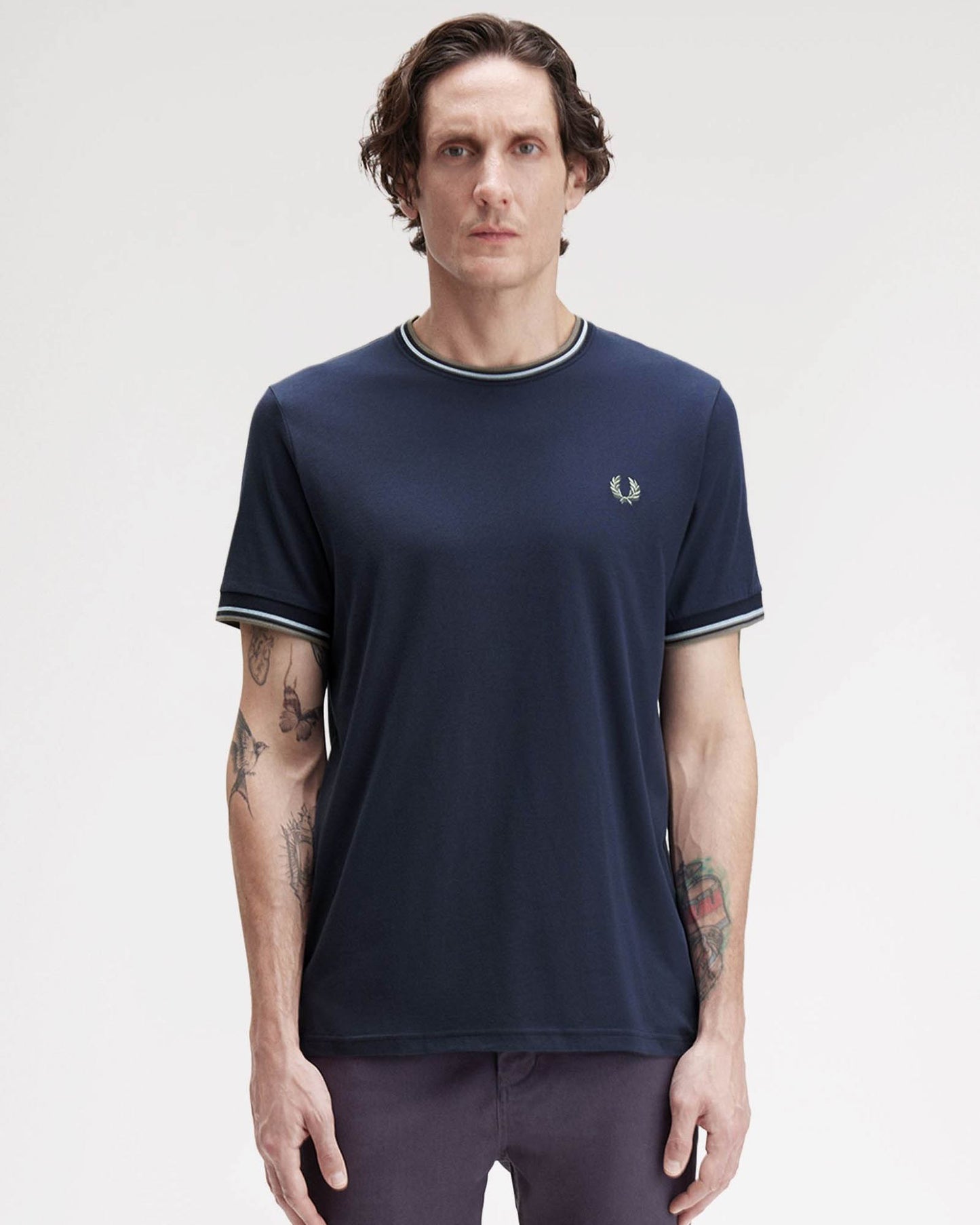 Fred Perry Mens Twin Tipped T-Shirt - Dark Airforce/Light Ice/Bayleaf Z47