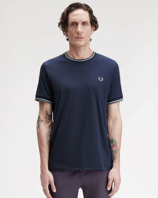 Fred Perry Mens Twin Tipped T-Shirt - Dark Airforce/Light Ice/Bayleaf Z47