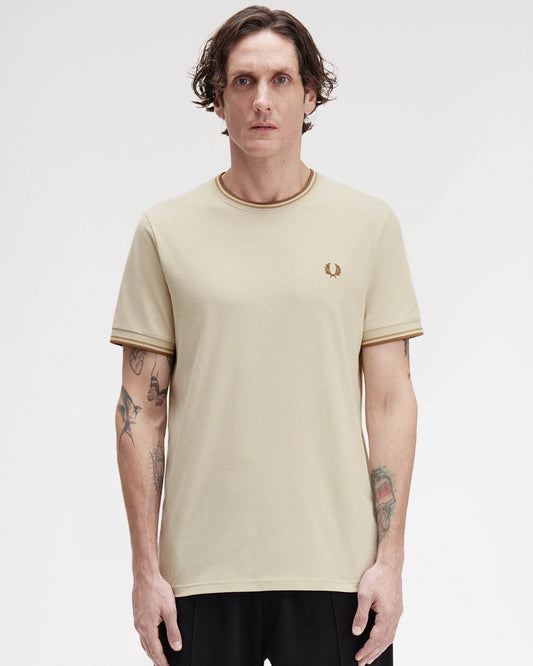 Fred Perry Mens Twin Tipped T-Shirt - Oatmeal/Warm Stone/Shaded Stone Z53