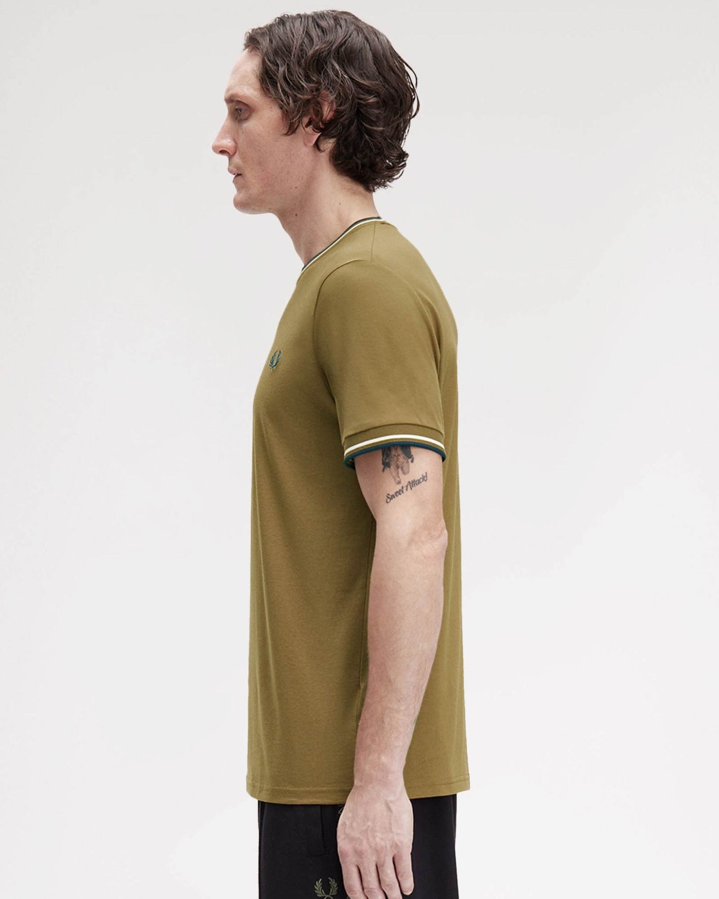 Fred Perry Mens Twin Tipped T-Shirt - Shaded Stone/Ecru/Dark Petrol Z60