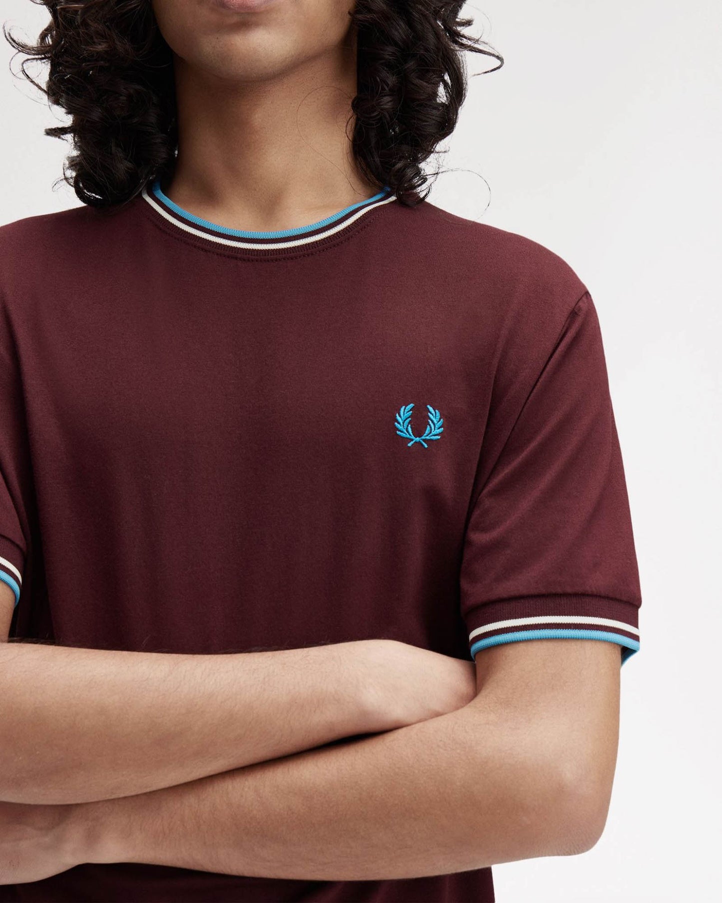 Fred Perry Mens Twin Tipped T-Shirt - Oxblood/Ecru/Court Blue Z63