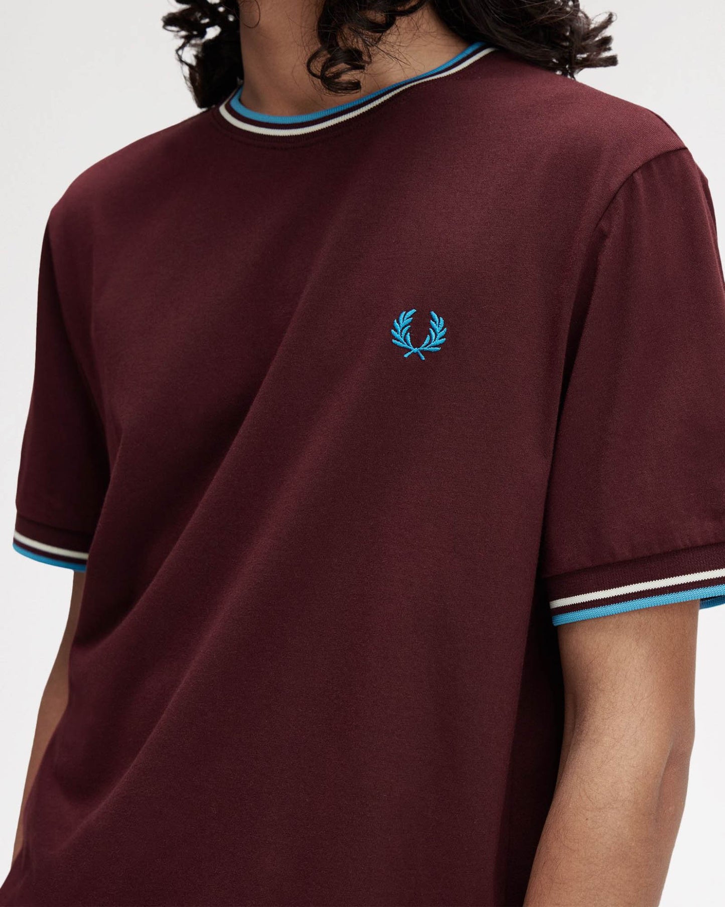 Fred Perry Mens Twin Tipped T-Shirt - Oxblood/Ecru/Court Blue Z63