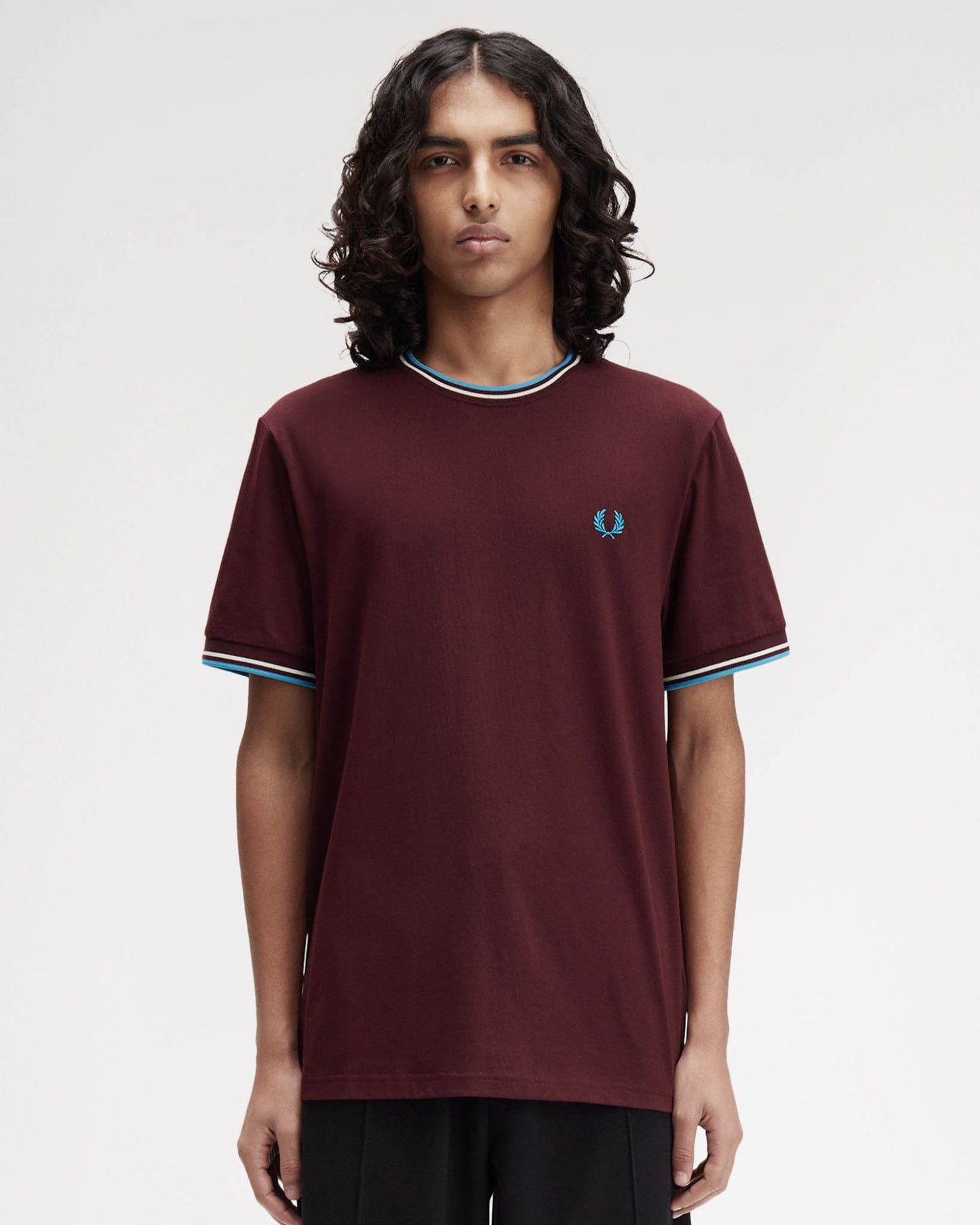 Fred Perry Mens Twin Tipped T-Shirt - Oxblood/Ecru/Court Blue Z63