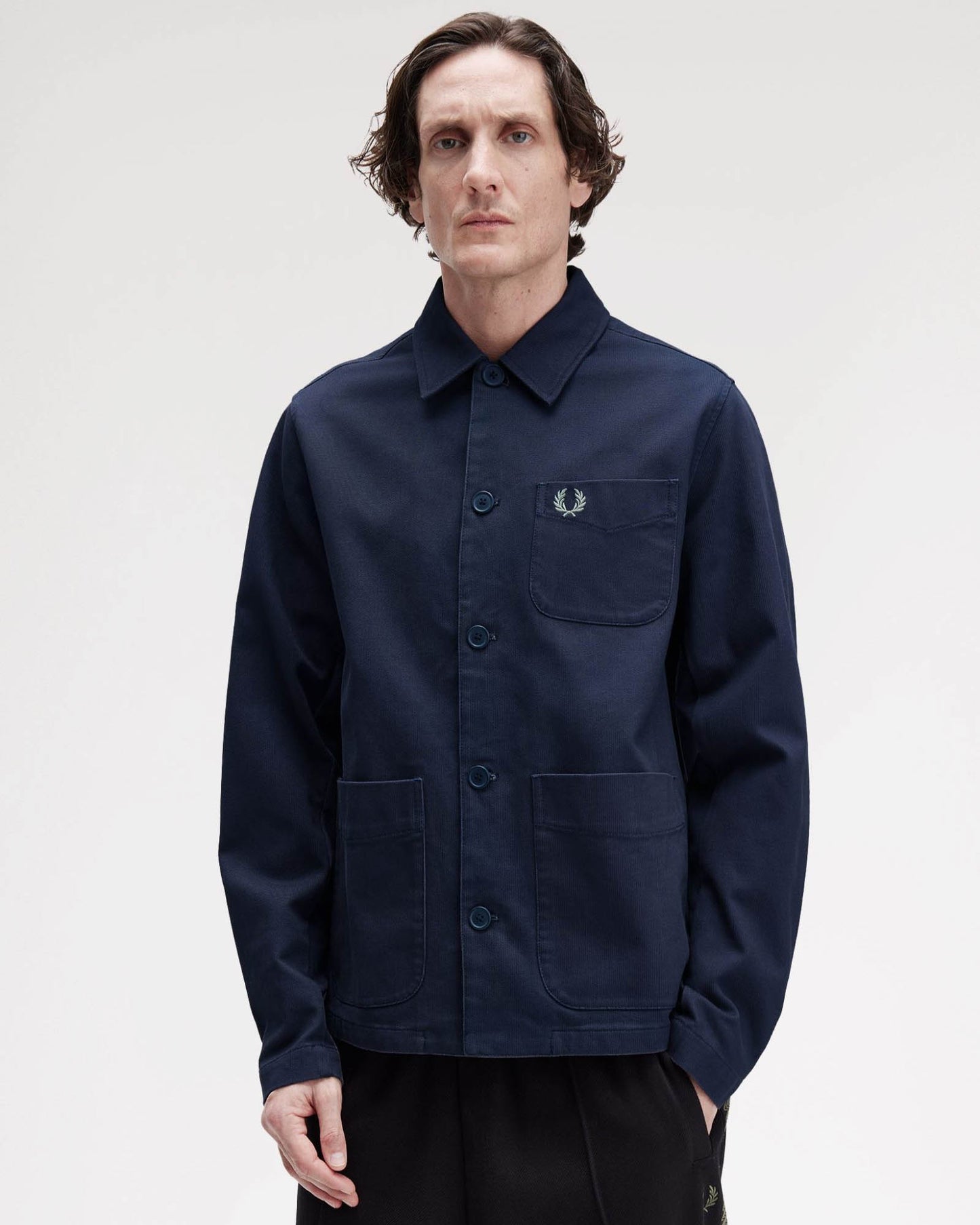 Fred Perry Mens Bedford Cord Overshirt - Dark Airforce 738