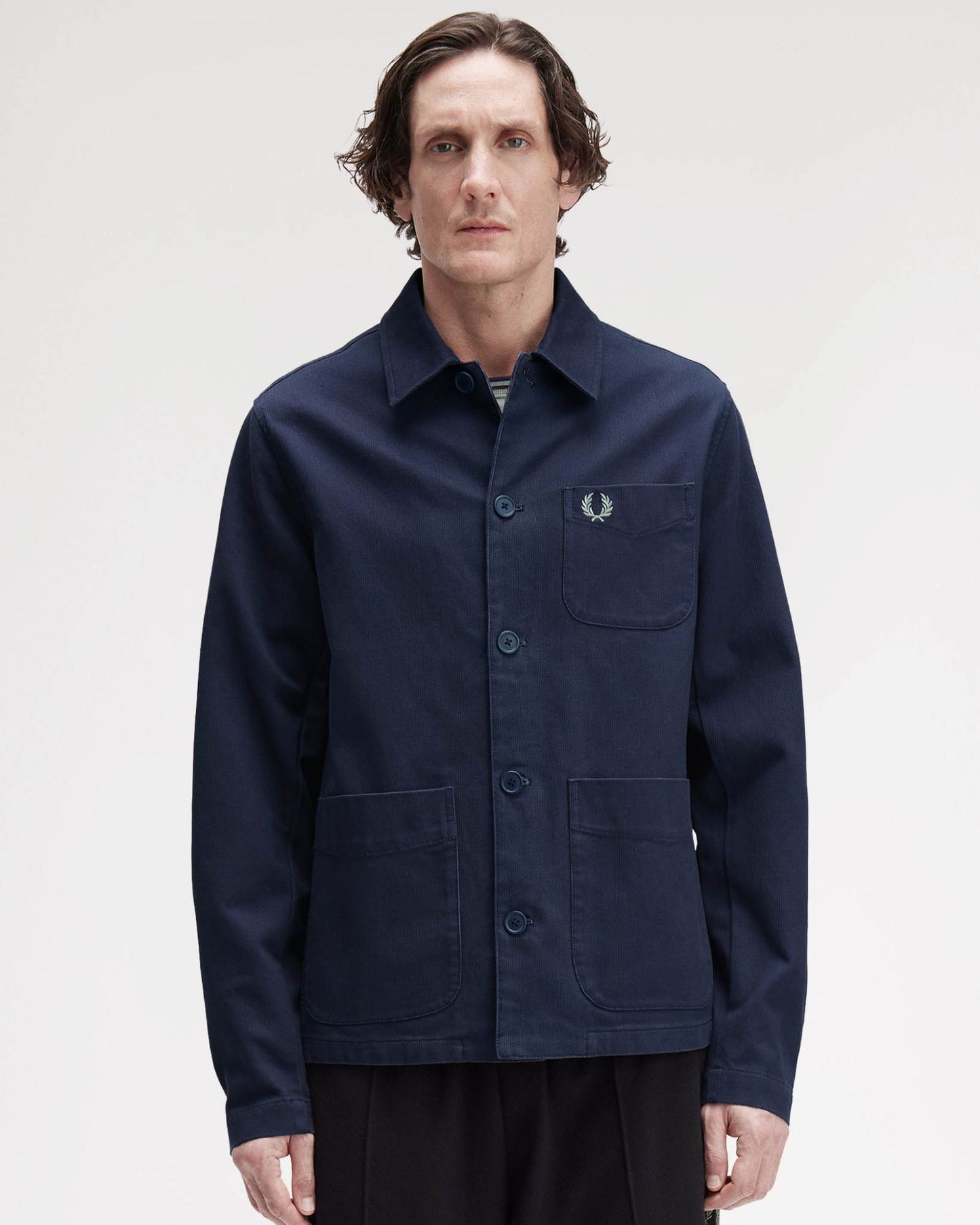 Fred Perry Mens Bedford Cord Overshirt - Dark Airforce 738