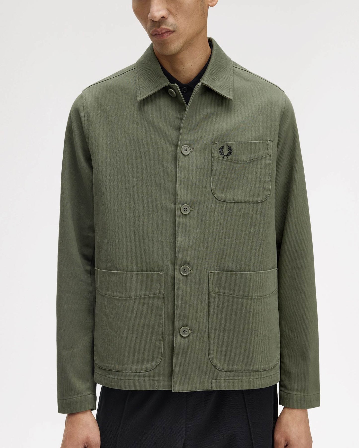 Fred Perry Mens Bedford Cord Overshirt - Laurel Wreath Green X21