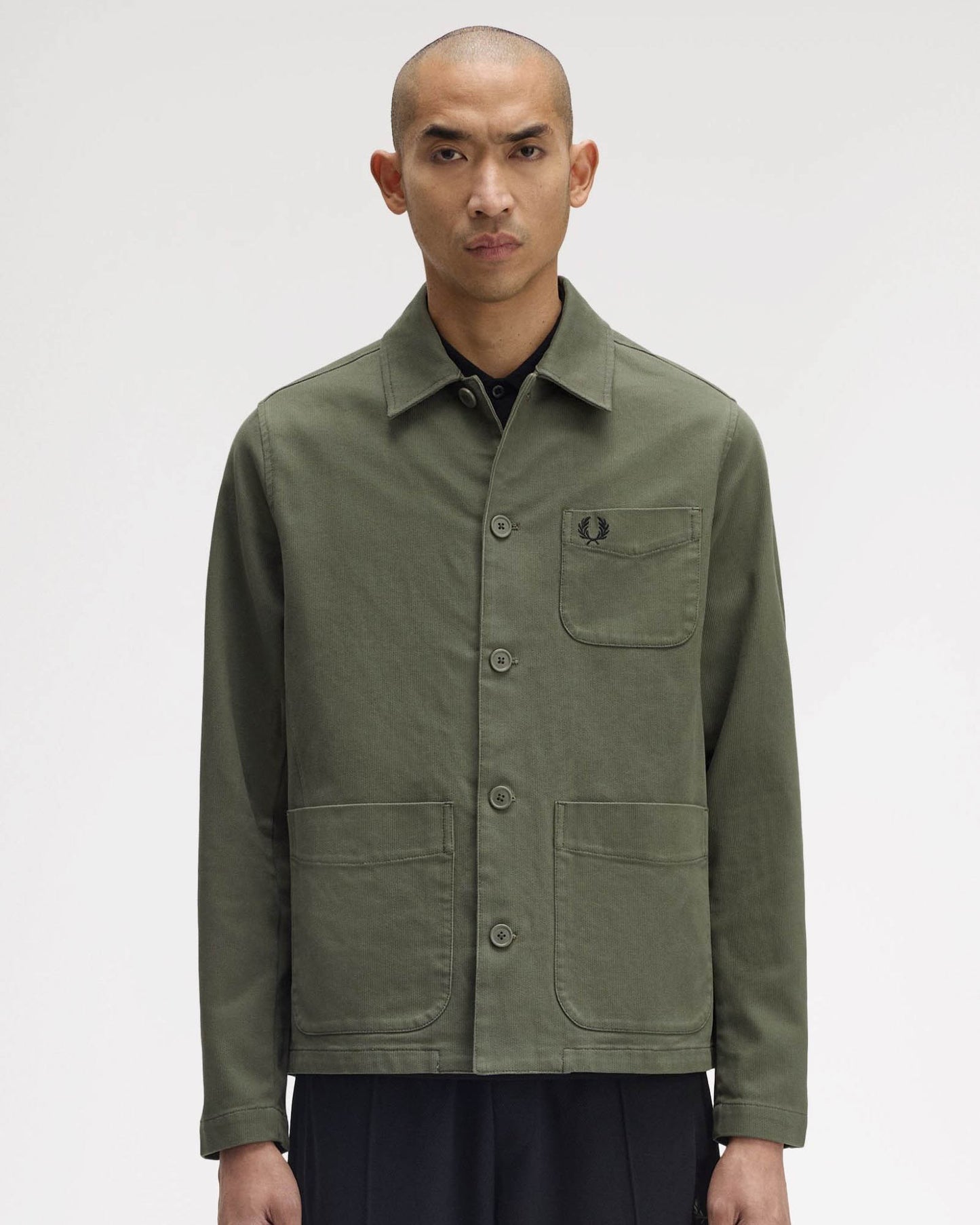 Fred Perry Mens Bedford Cord Overshirt - Laurel Wreath Green X21