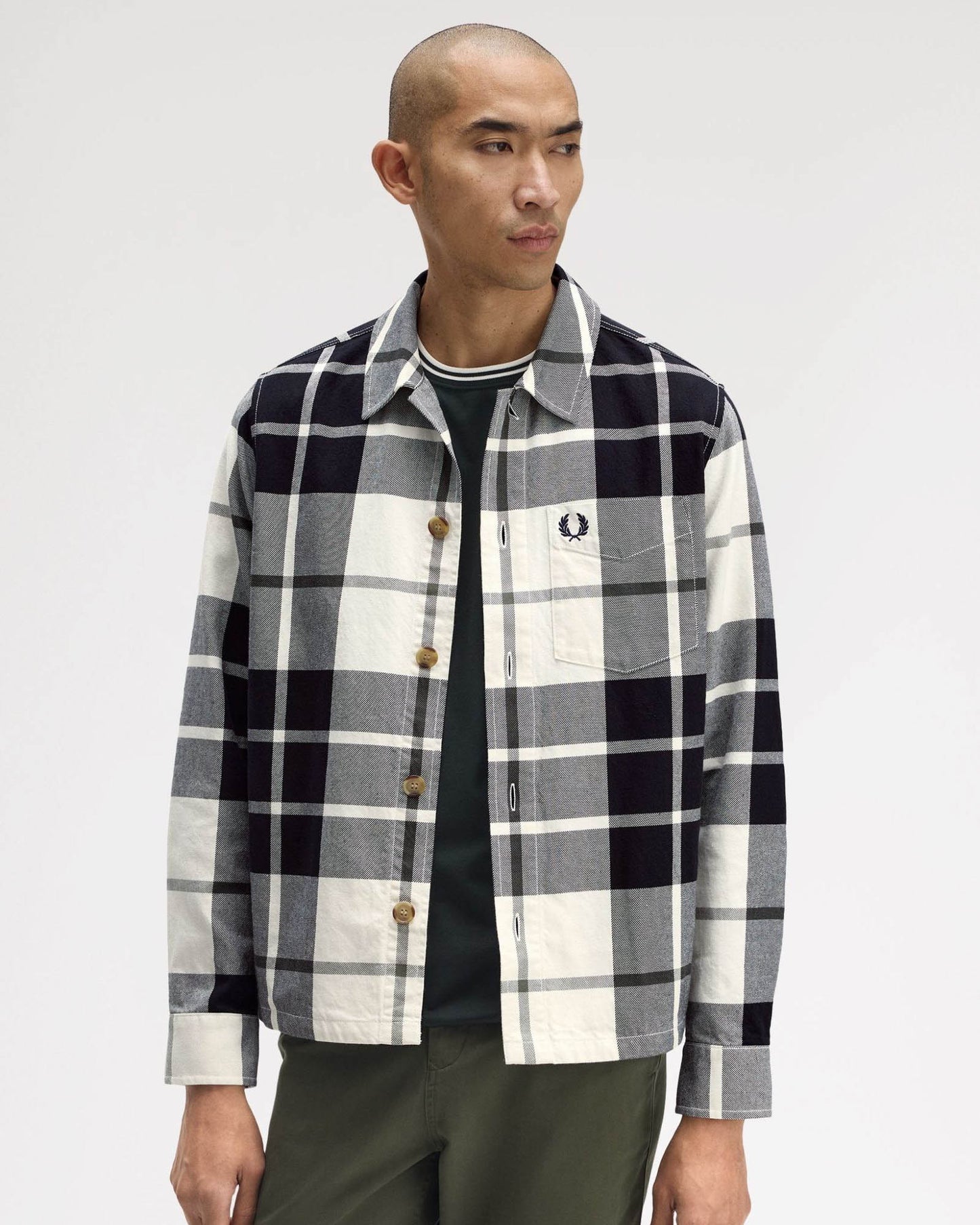 Fred Perry Mens Tartan Twill Overshirt - Ecru 560