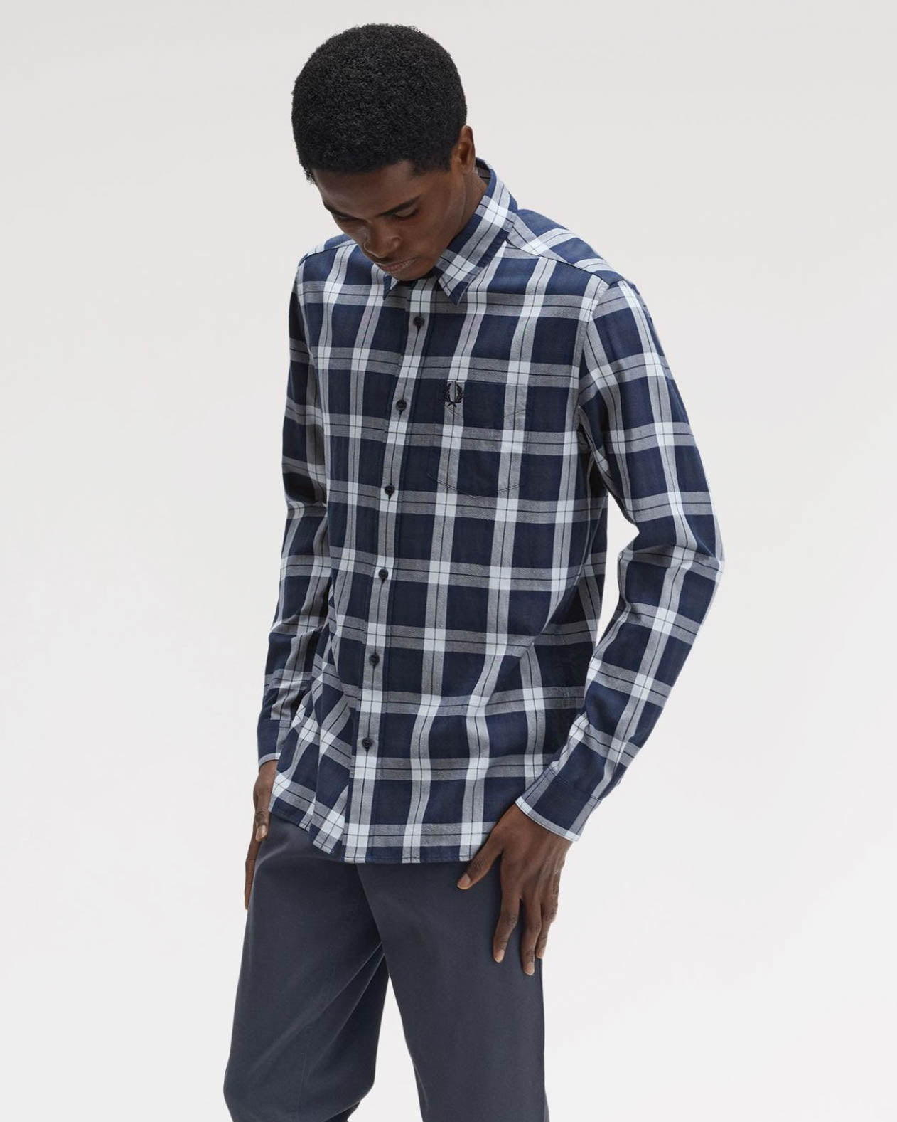 Fred Perry Mens Tartan Twill Shirt - Dark Airforce 738