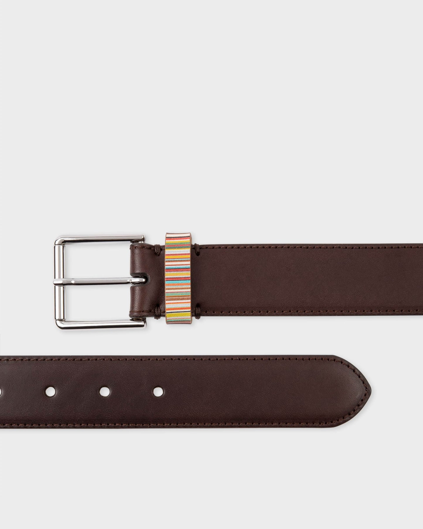 Paul Smith Mens Leather Belt with Signature Stripe Keeper - 66 Chocolate