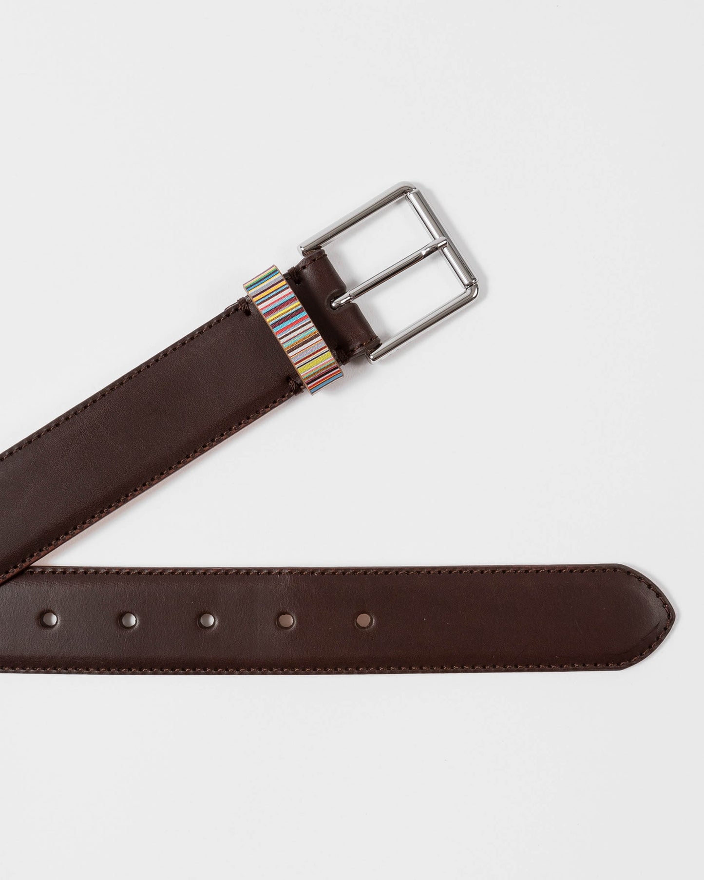 Paul Smith Mens Leather Belt with Signature Stripe Keeper - 66 Chocolate