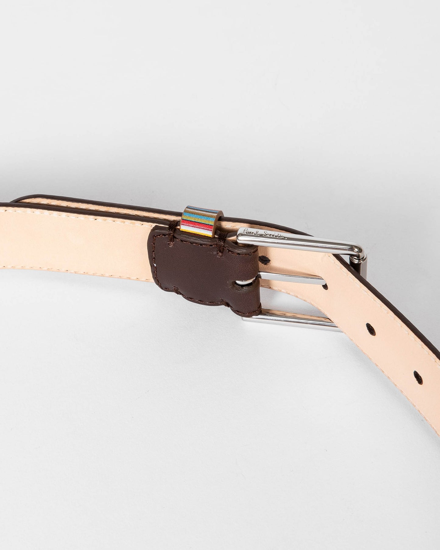 Paul Smith Mens Leather Belt with Signature Stripe Keeper - 66 Chocolate