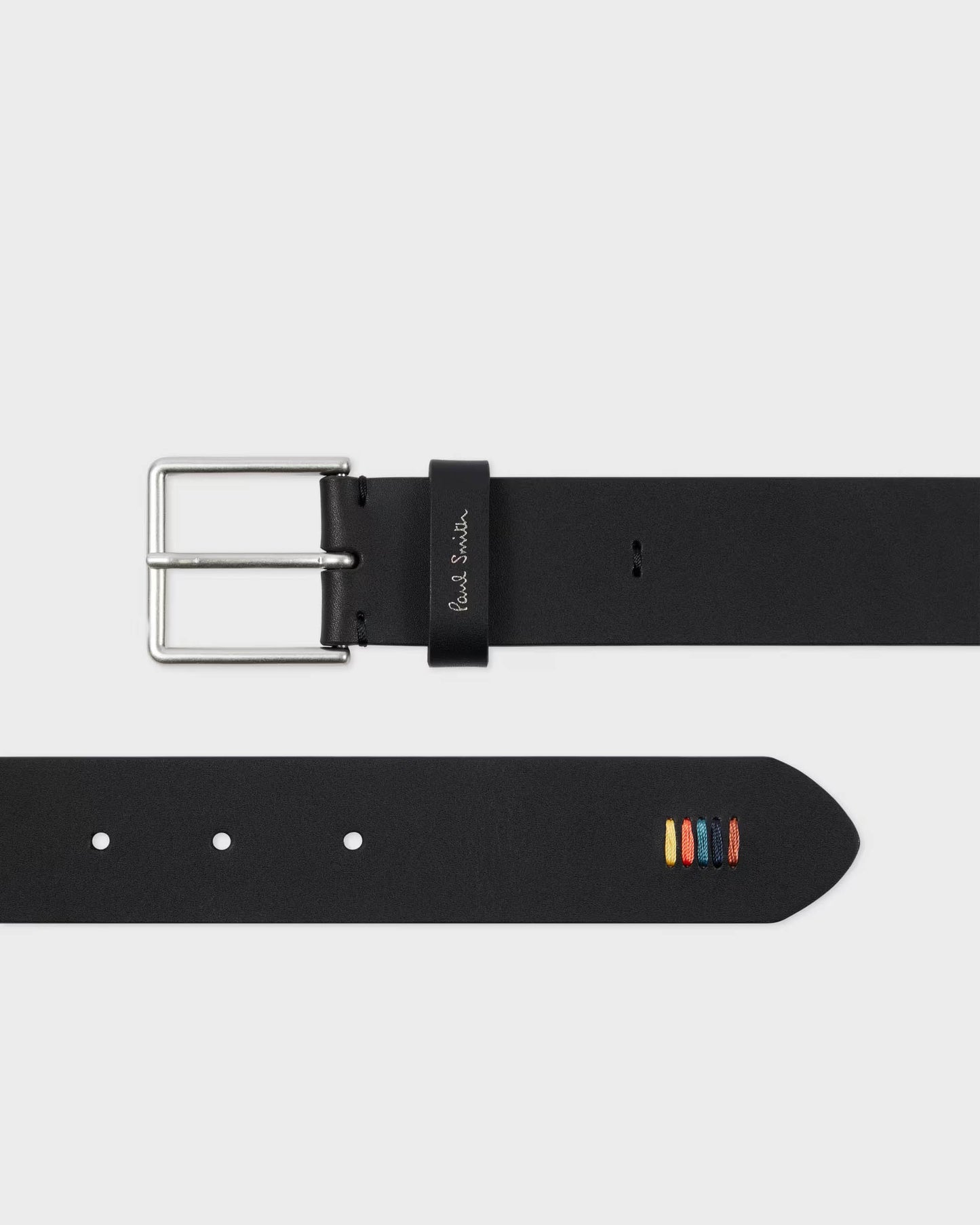 Paul Smith Mens Leather Belt with Signature Stripe Stitch Detail - 79A Black