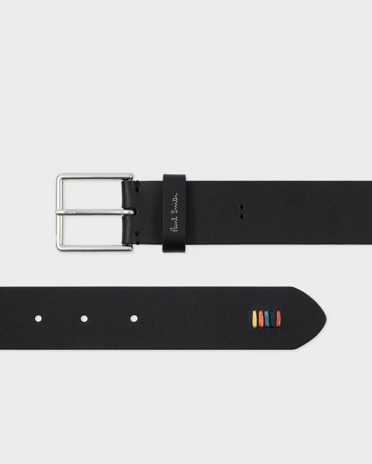 Paul Smith Mens Leather Belt with Signature Stripe Stitch Detail - 79A Black