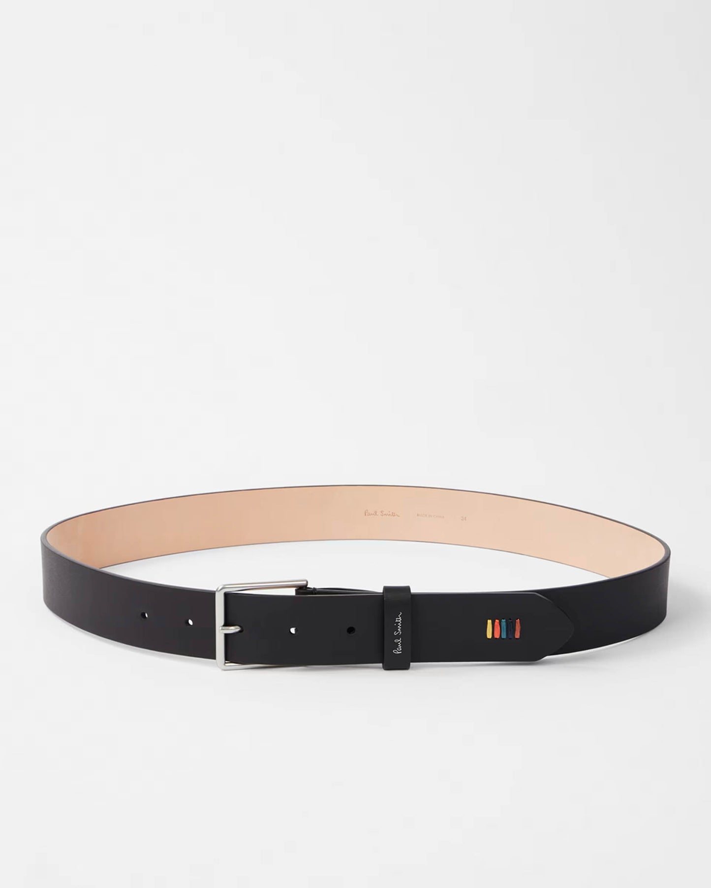 Paul Smith Mens Leather Belt with Signature Stripe Stitch Detail - 79A Black