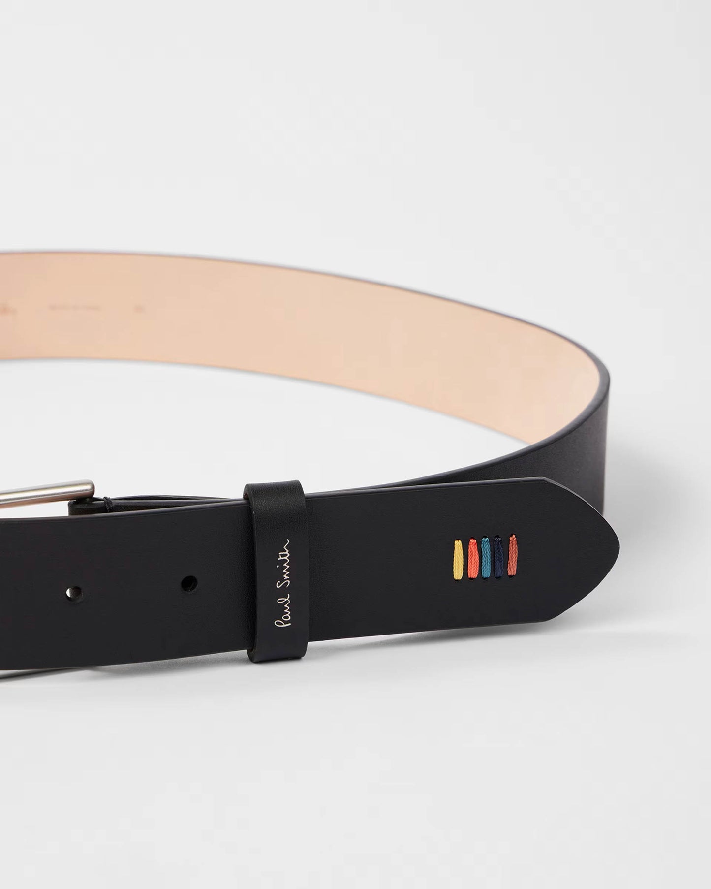Paul Smith Mens Leather Belt with Signature Stripe Stitch Detail - 79A Black
