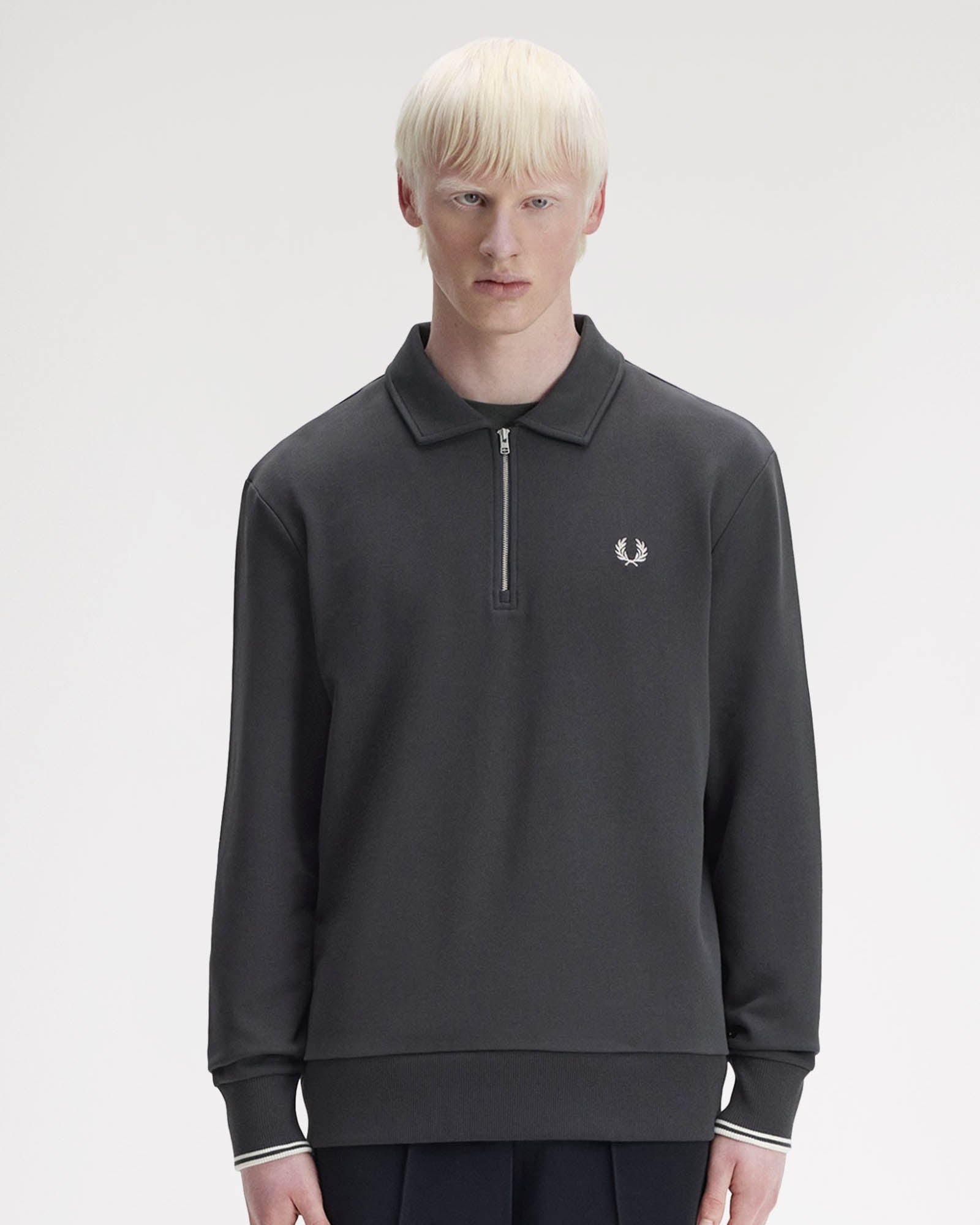 Fred Perry Mens Half Zip Collared Sweatshirt - Anchor Grey 297 – CHO