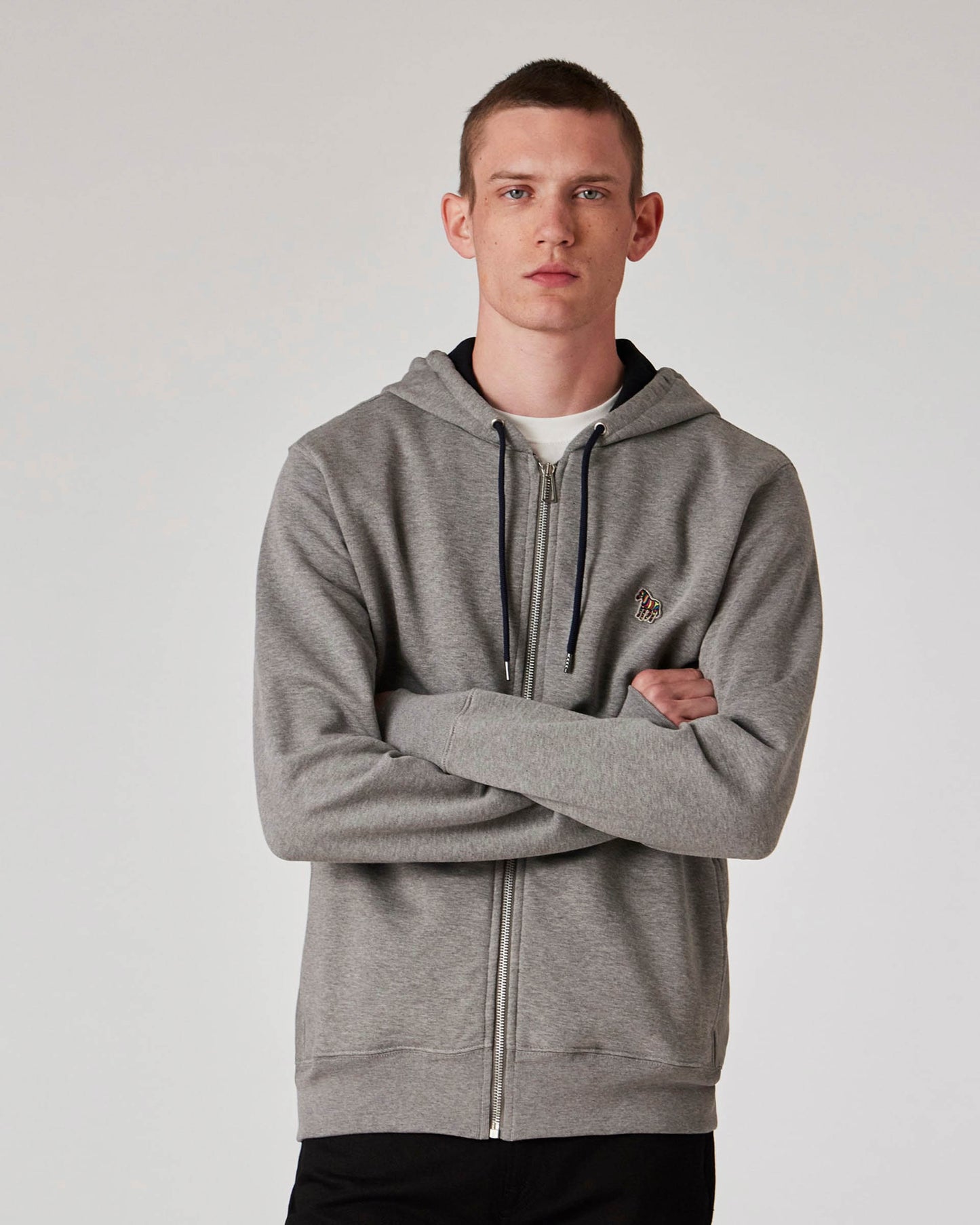 PS Paul Smith Mens Reg Fit Zip Hoodie with Zebra Logo - 72 Grey Melange