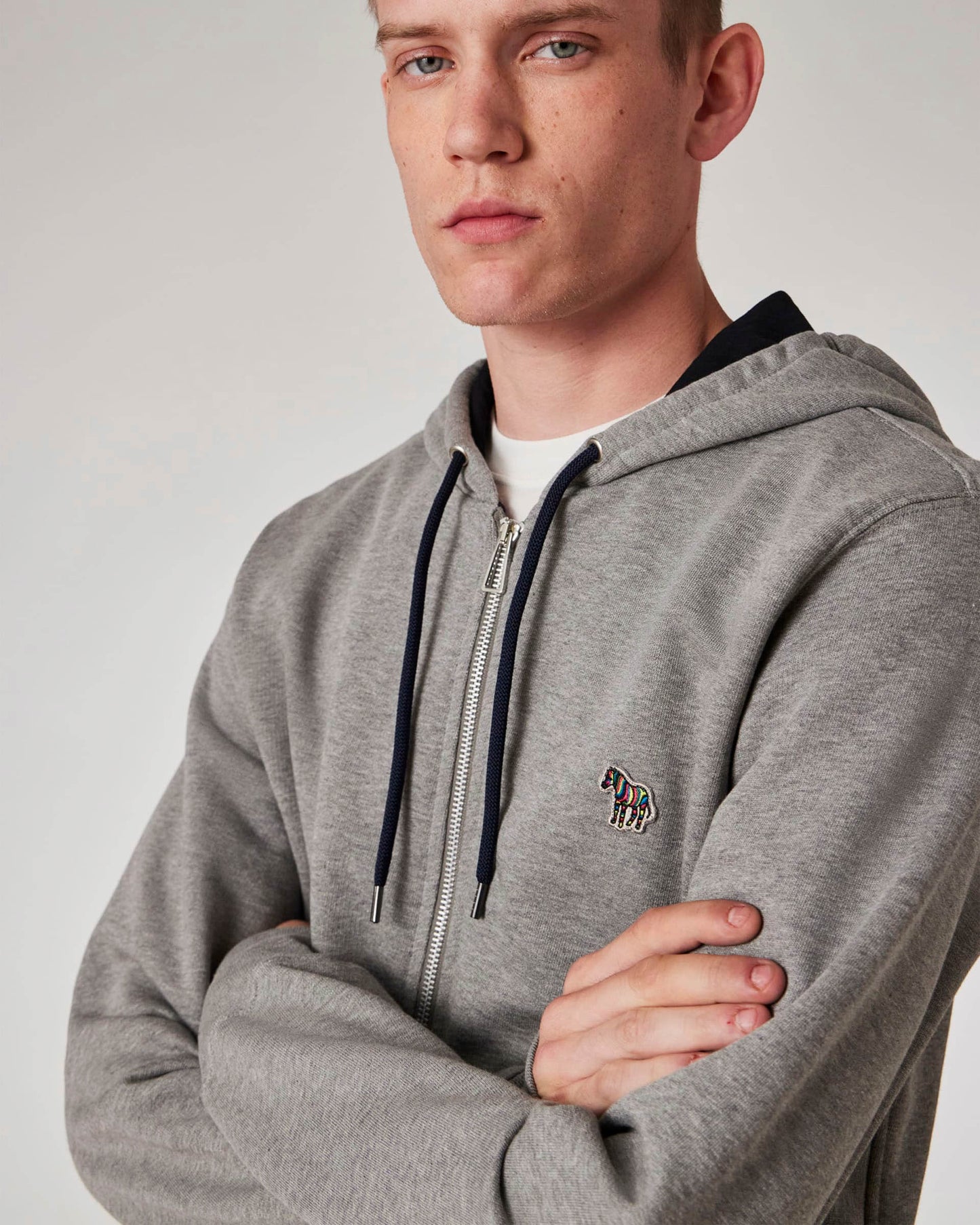 PS Paul Smith Mens Reg Fit Zip Hoodie with Zebra Logo - 72 Grey Melange