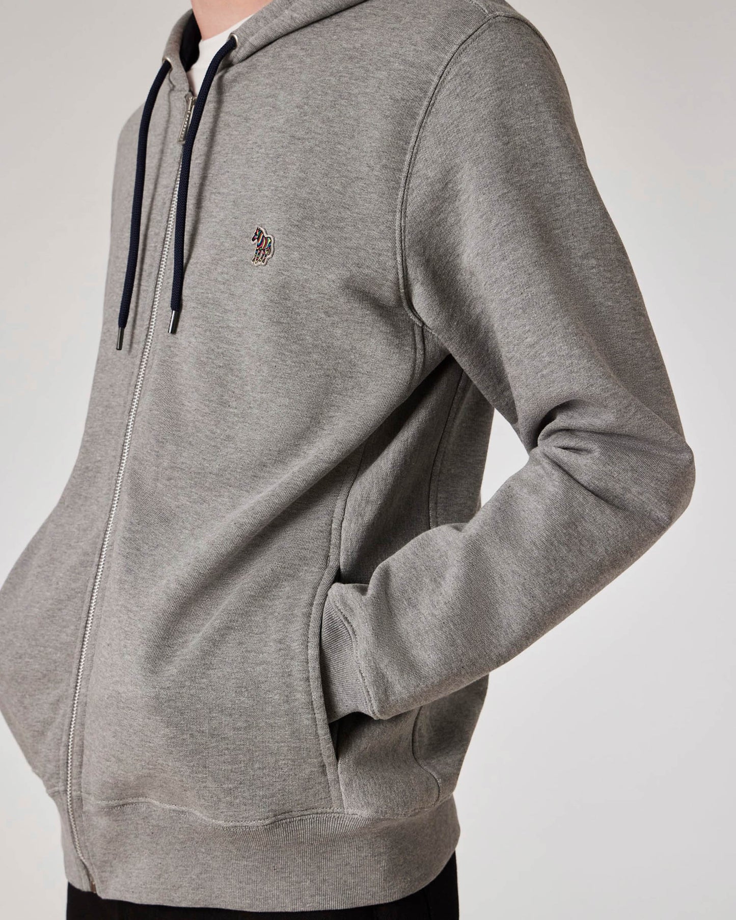 PS Paul Smith Mens Reg Fit Zip Hoodie with Zebra Logo - 72 Grey Melange