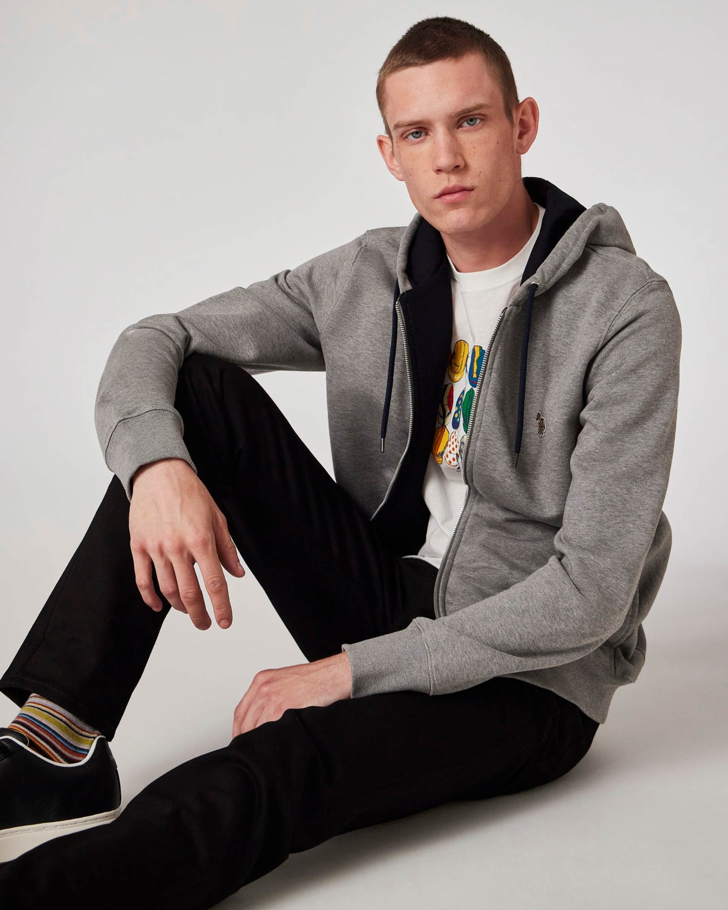 PS Paul Smith Mens Reg Fit Zip Hoodie with Zebra Logo - 72 Grey Melange