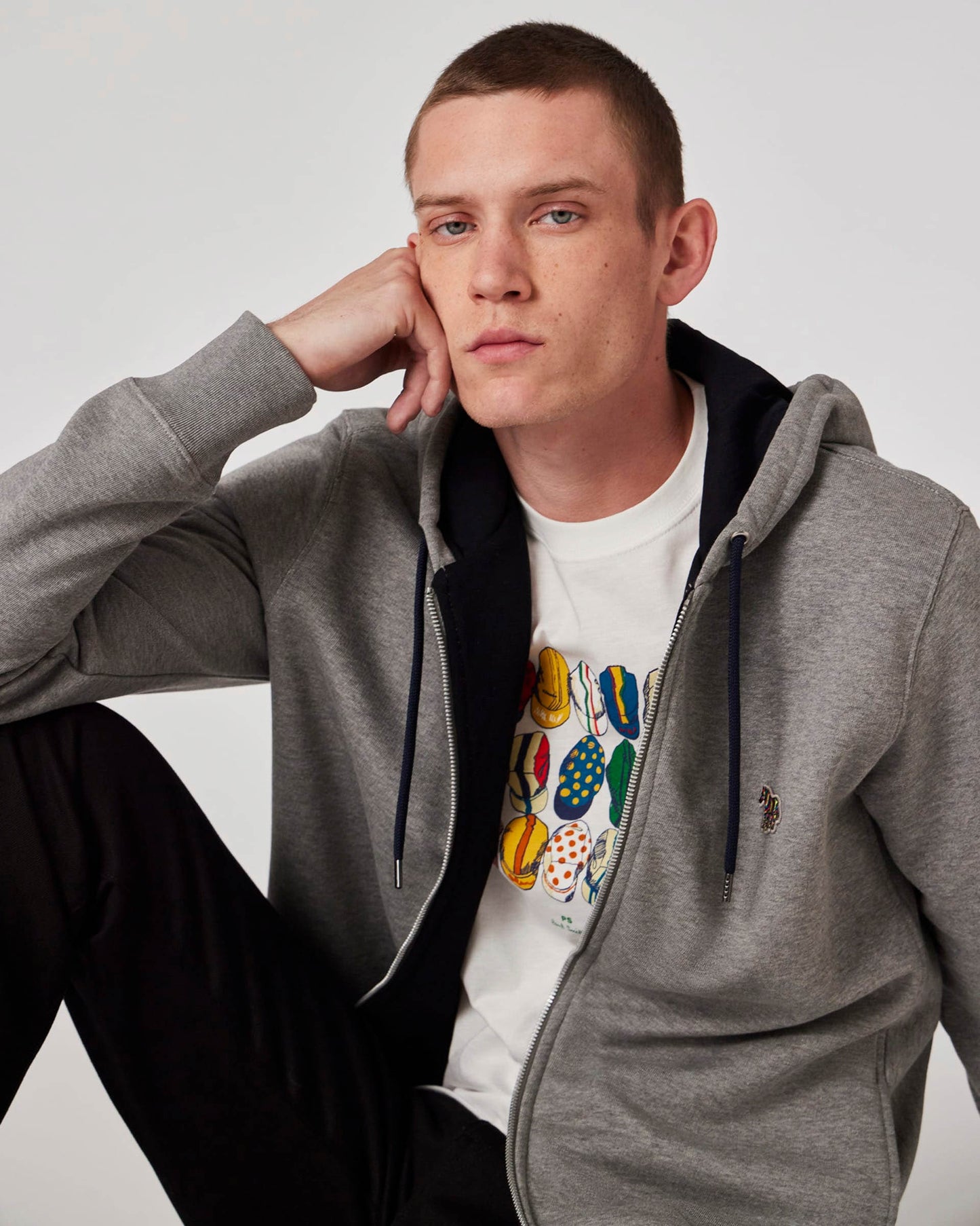 PS Paul Smith Mens Reg Fit Zip Hoodie with Zebra Logo - 72 Grey Melange