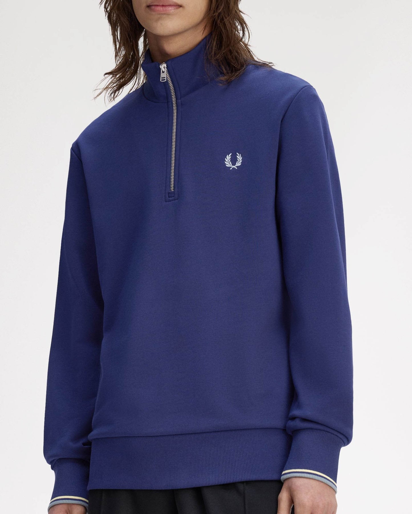 Fred Perry Mens Half Zip Sweatshirt - French Navy/Champion's Gold/Stockport Blue 48A