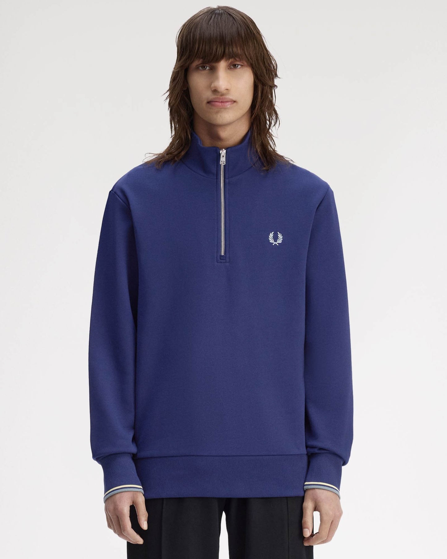 Fred Perry Mens Half Zip Sweatshirt - French Navy/Champion's Gold/Stockport Blue 48A