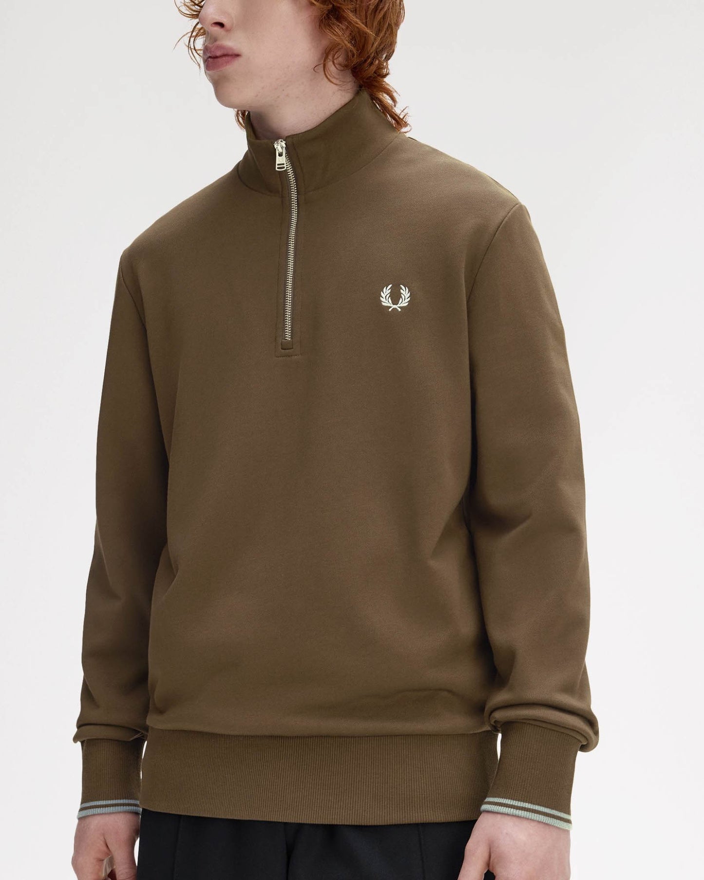 Fred Perry Mens Half Zip Sweatshirt - Burnt Tobacco/Stockport Blue 49A