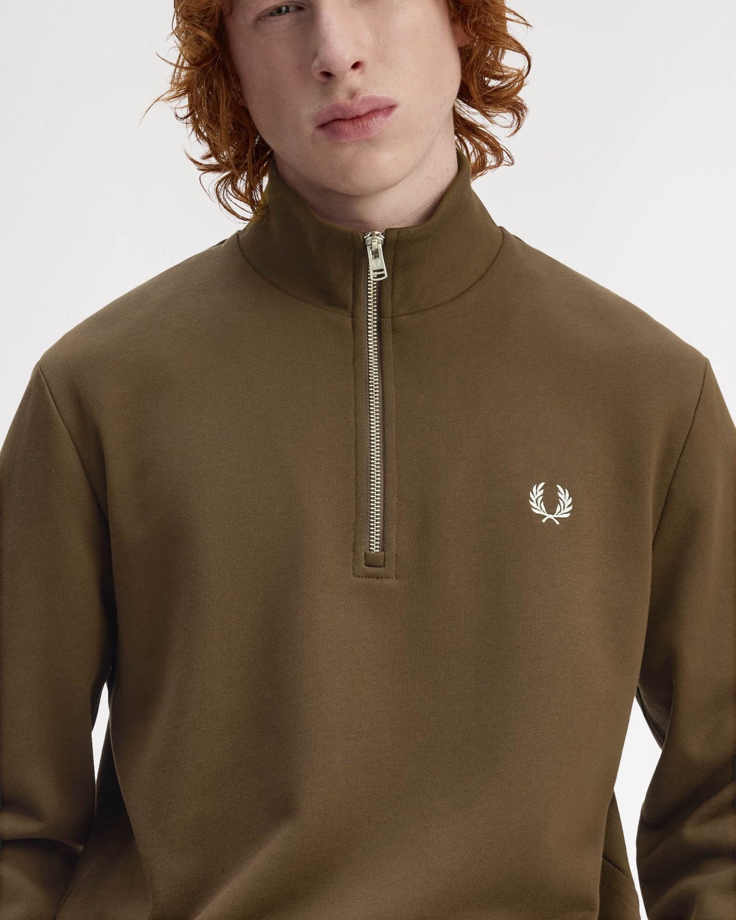 Fred Perry Mens Half Zip Sweatshirt - Burnt Tobacco/Stockport Blue 49A